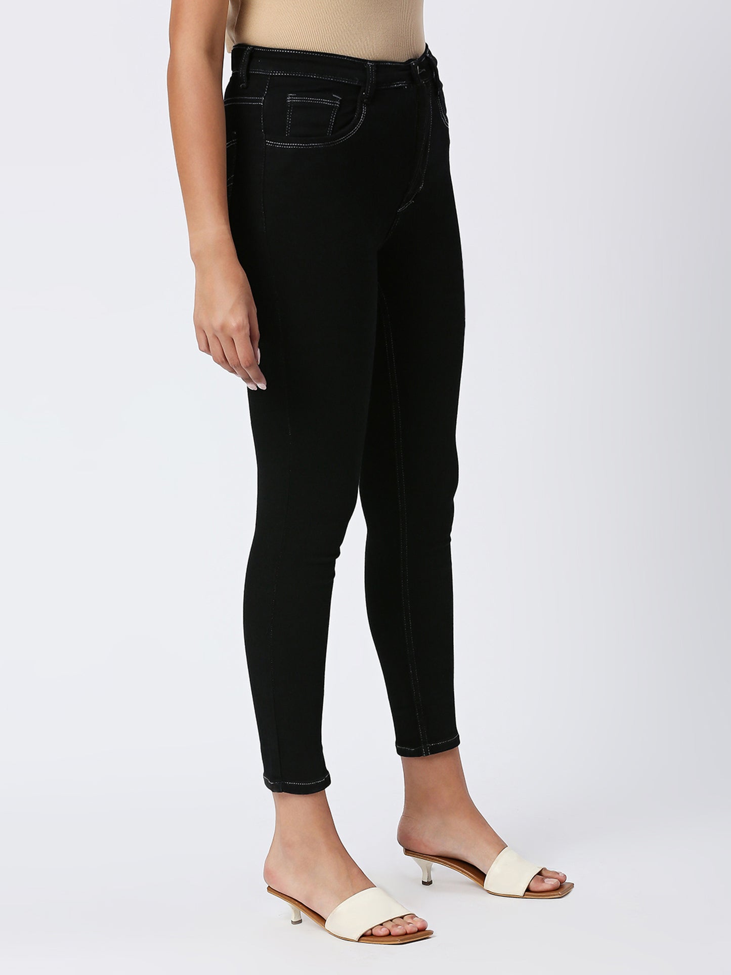 Cefalu®️ Black High Waist Skinny Fit Jeans For Women