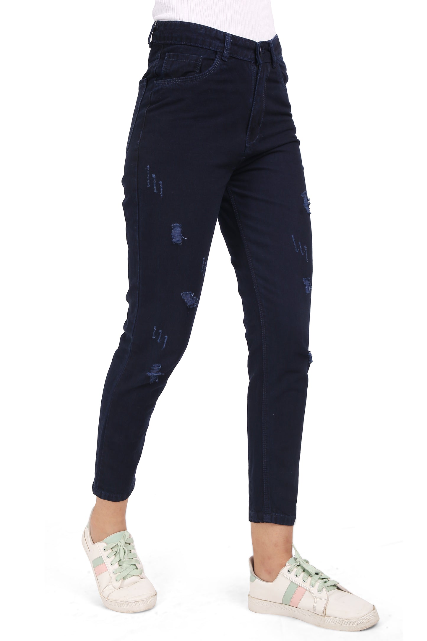 Cefalu®️ Women’s Dark Blue Mom Jeans | High Waist with Trendy Distressed Detailing