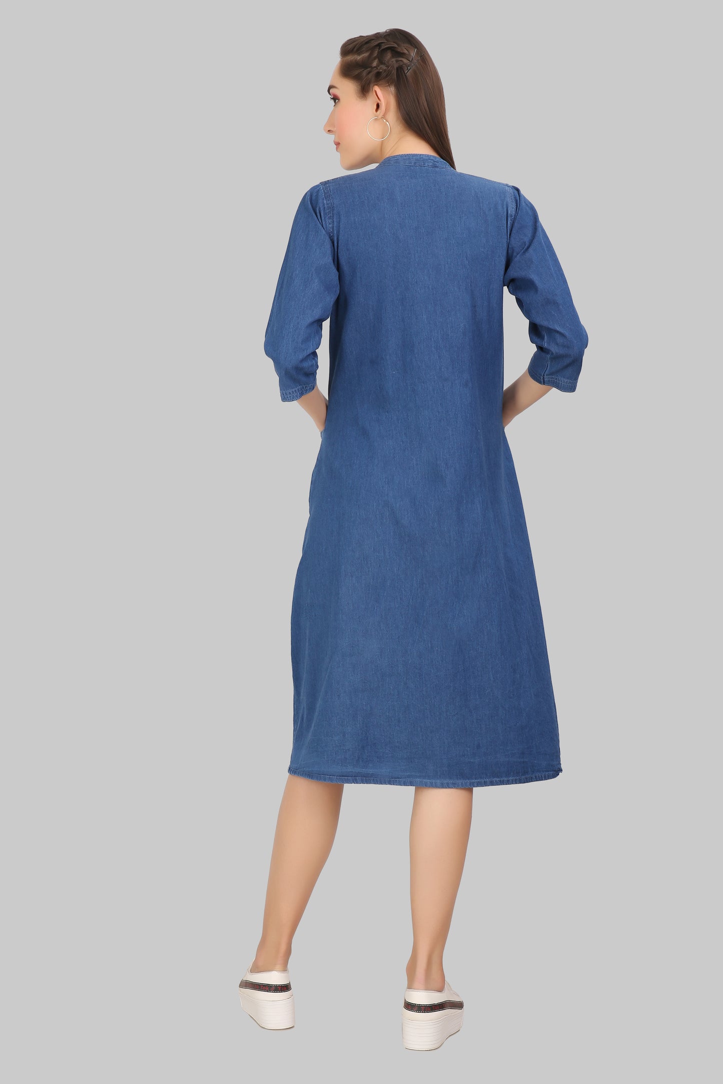 Cefalu®️ Denim A-Line Dress for Women – Trendy Blue Casual Dress