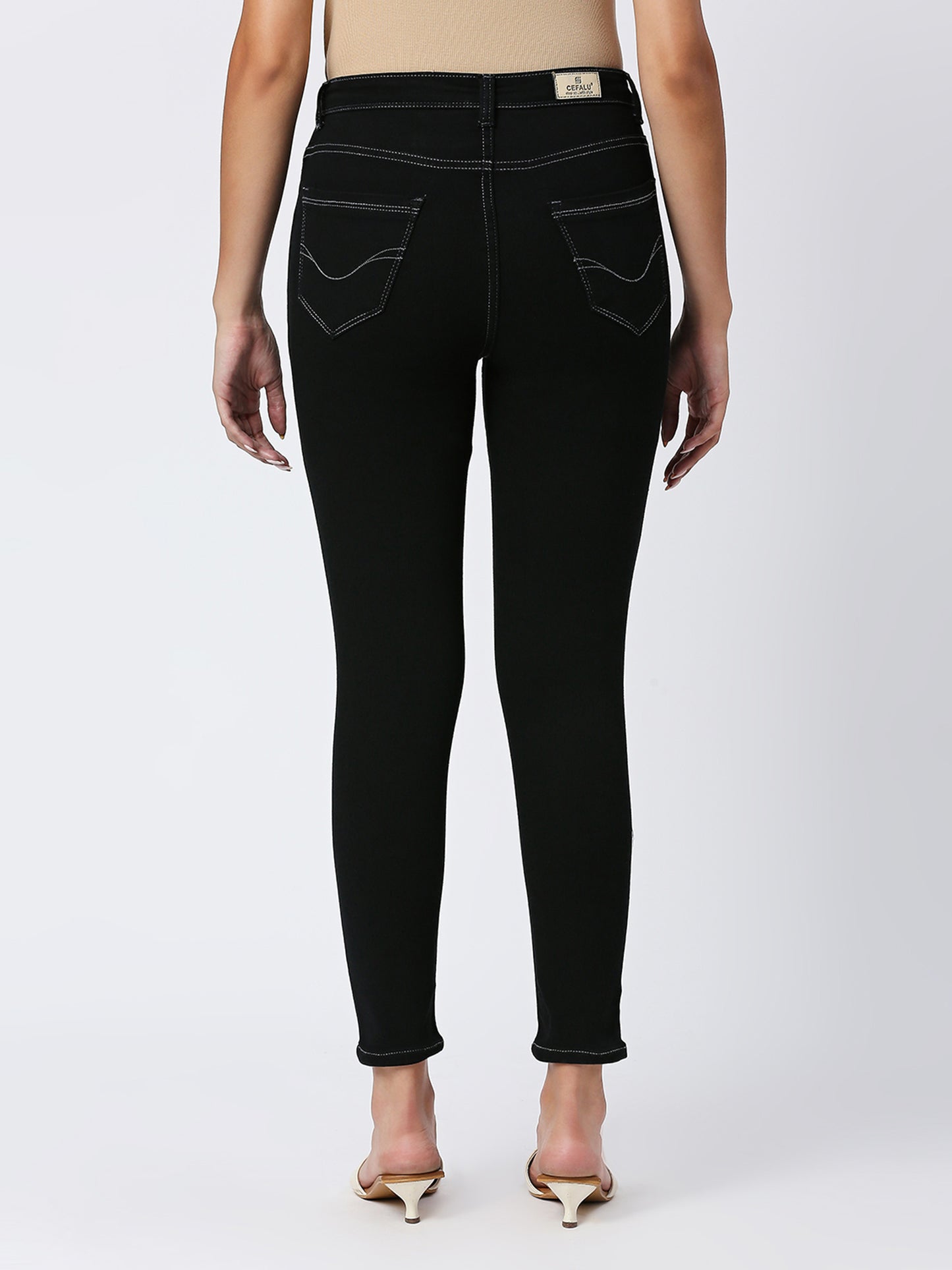 Cefalu®️ Black High Waist Skinny Fit Jeans For Women