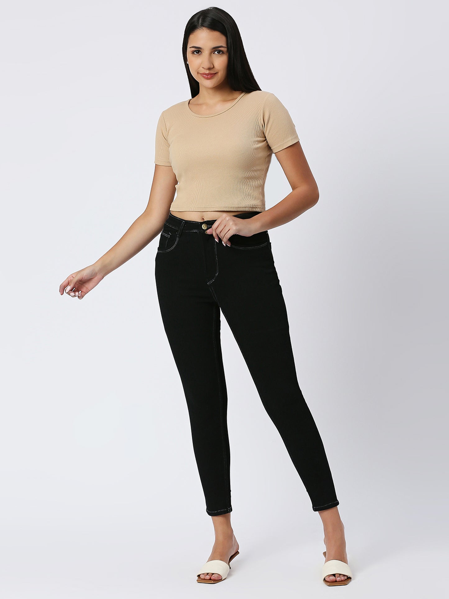 Cefalu®️ Black High Waist Skinny Fit Jeans For Women