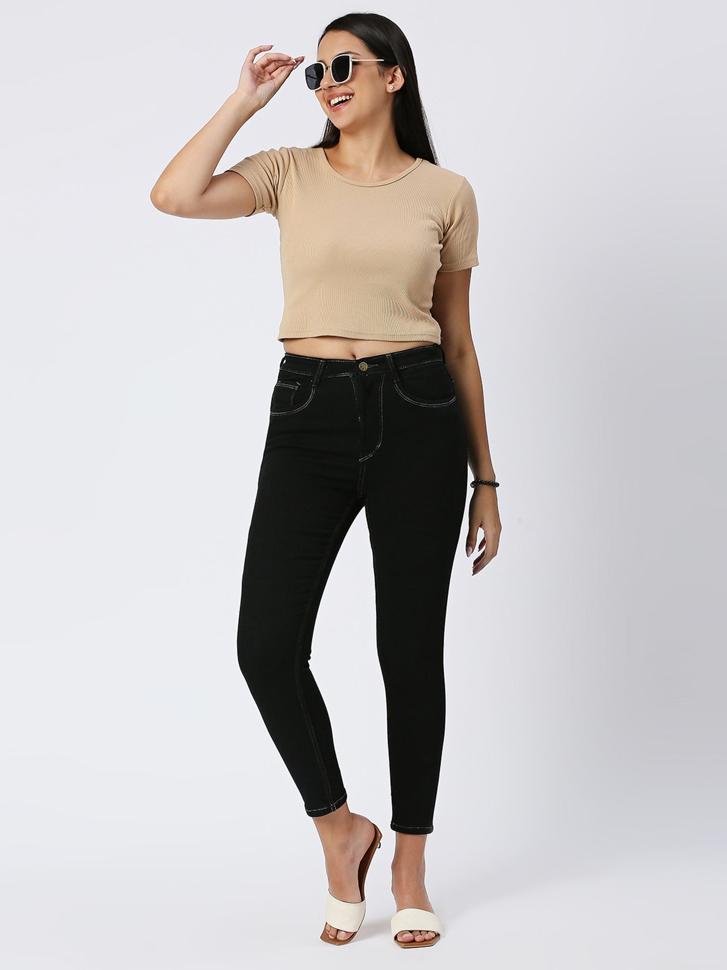 Cefalu®️ Black High Waist Skinny Fit Jeans For Women