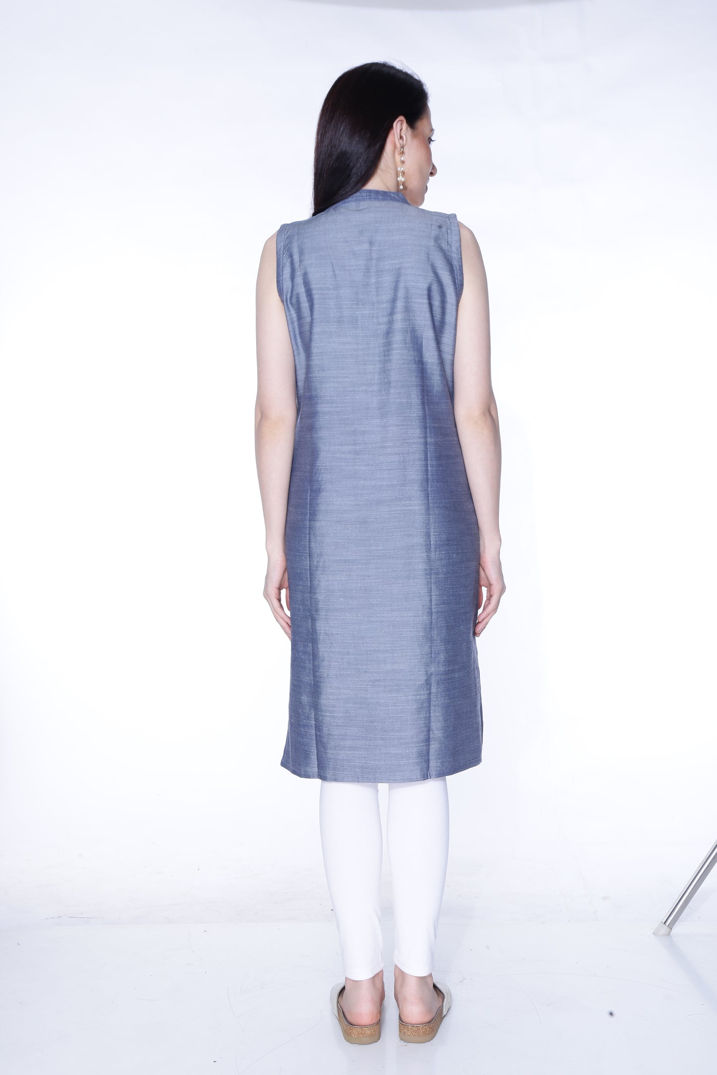 Cefalu Women’s Blue Solid Denim Kurti - Cotton Blend, Sleeveless (Sizes M to XXL)