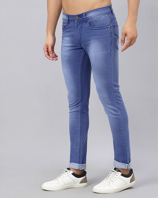 True Colors of India®️ (TCI) Men’s Electric Blue Jeans – Stretchable Satin Slub Denim, Regular Fit, 5 Pockets