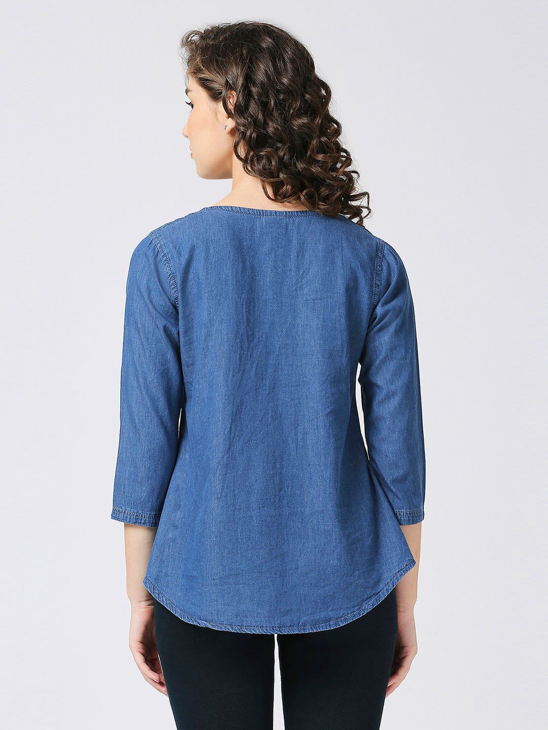 Cefalu®️ Casual Denim top for women with pintuck pattern