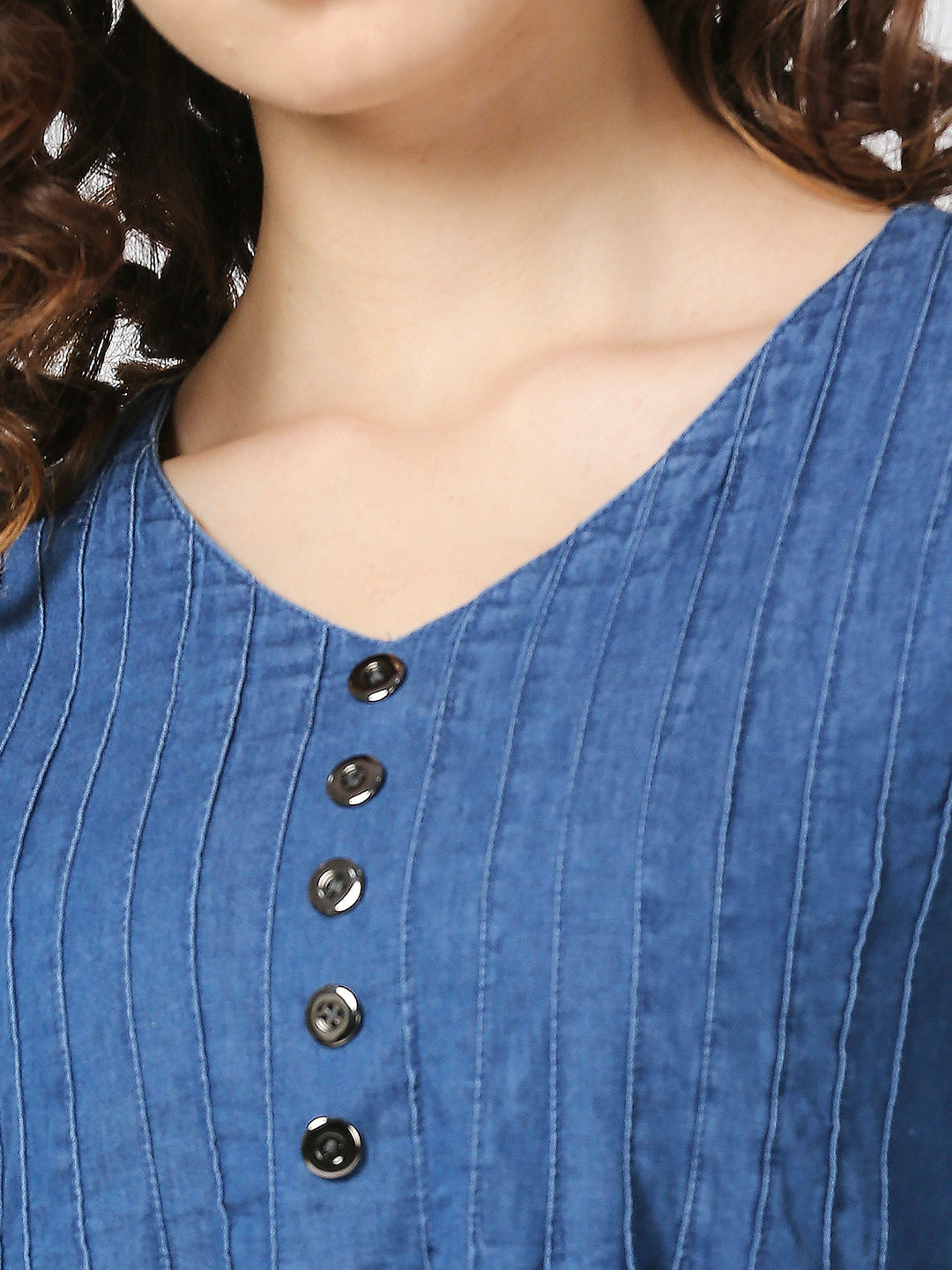 Cefalu®️ Casual Denim top for women with pintuck pattern