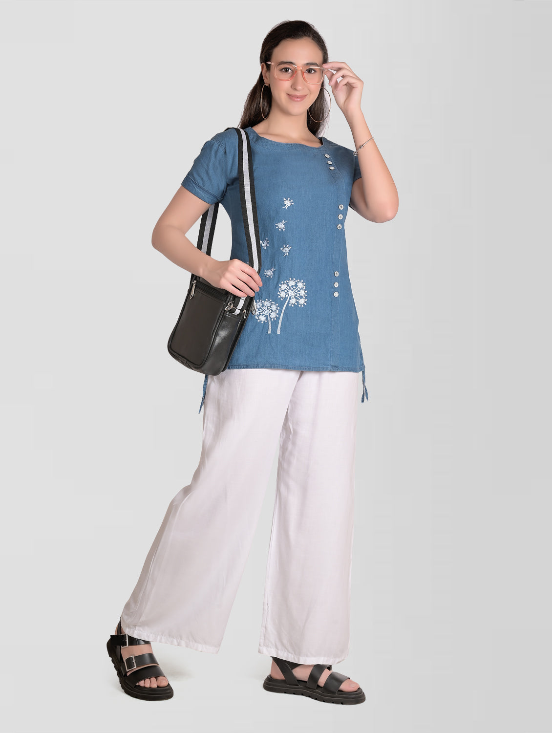 Cefalu®️ Women Denim Embroidery Top
