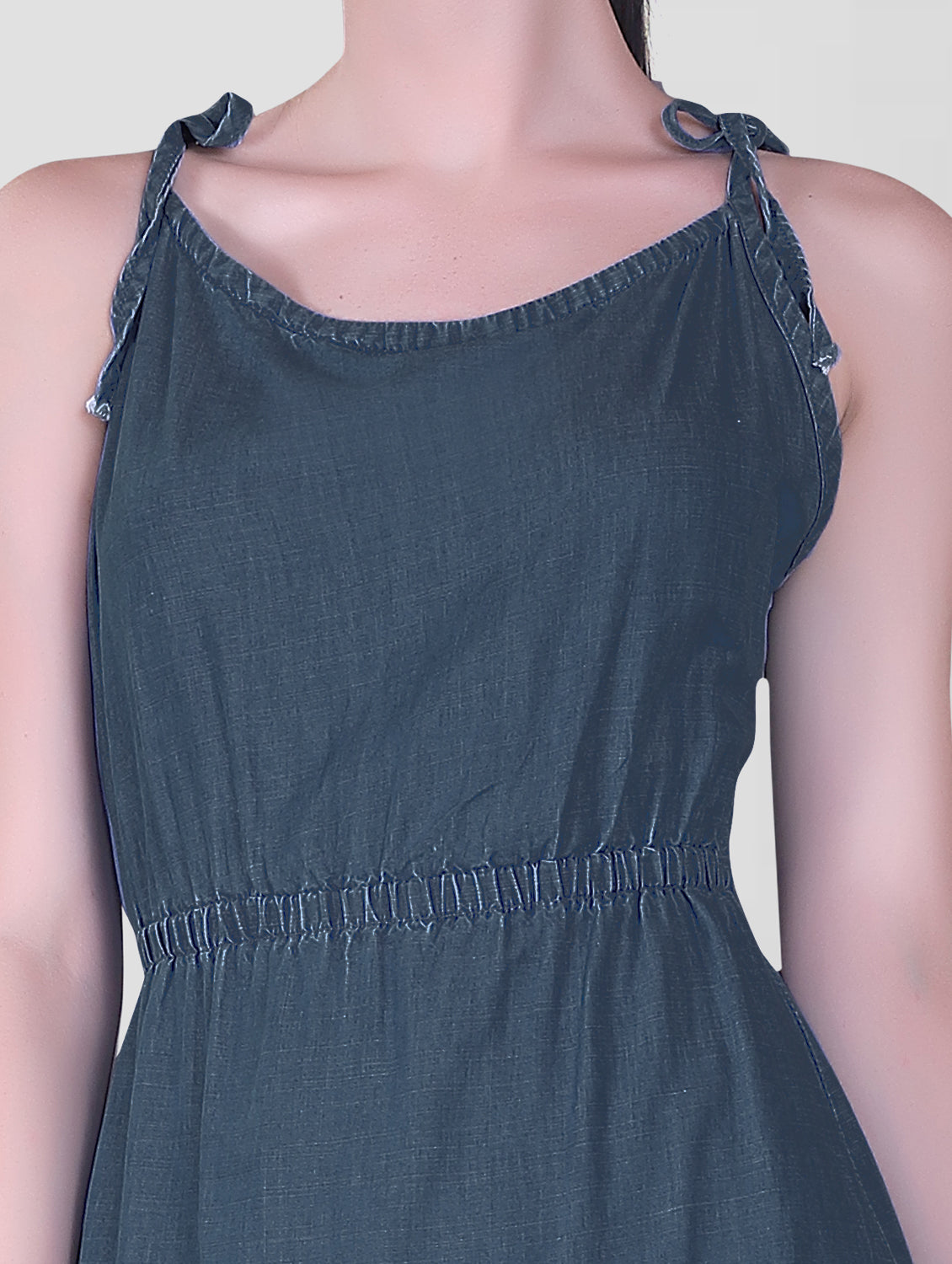 Close-Up of Soft Denim Fabric of Cefalu Blue Dress for Women