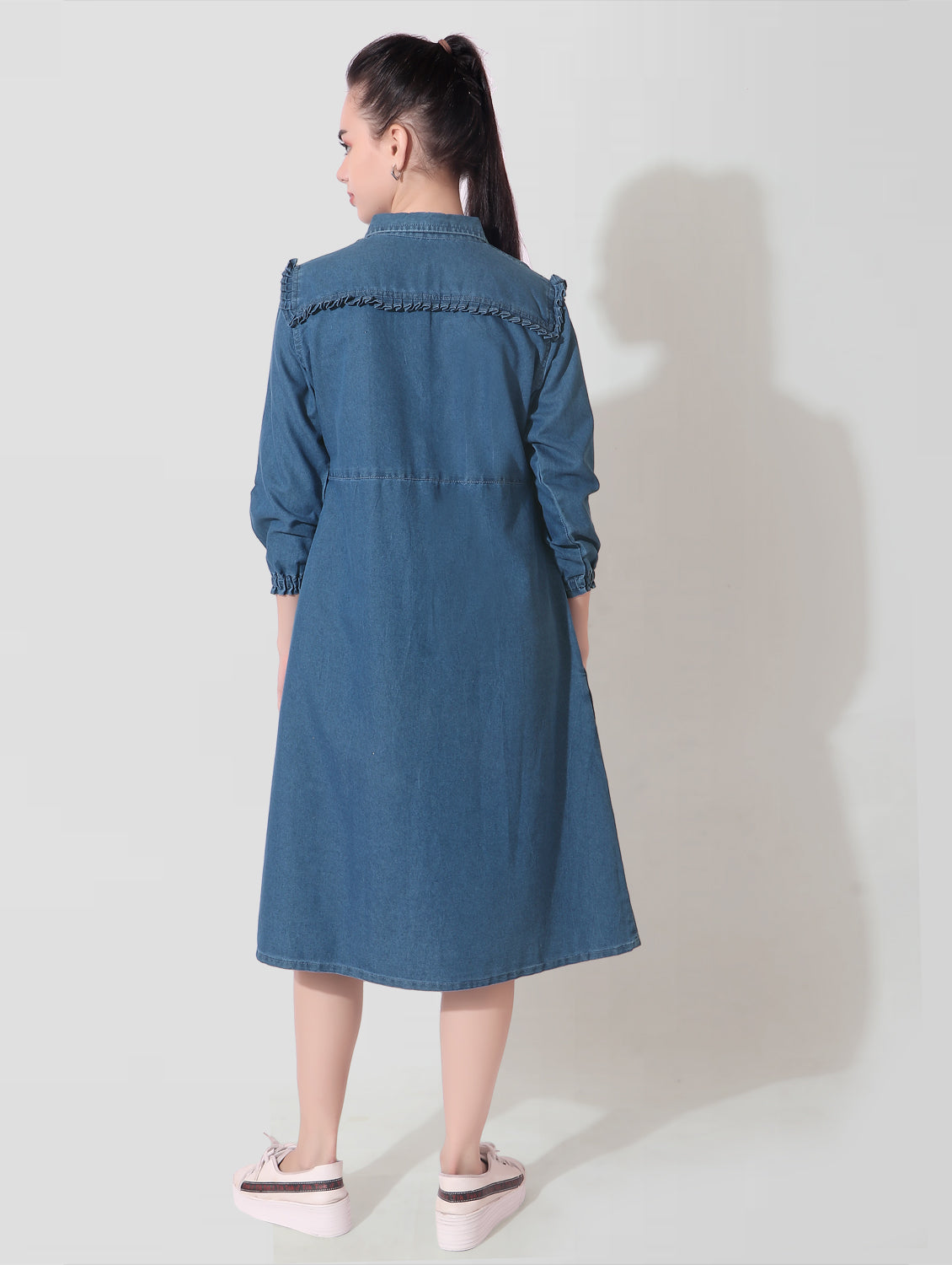 Cefalu®️ Women Denim Cloud Wash Cotton Blue Long Dress