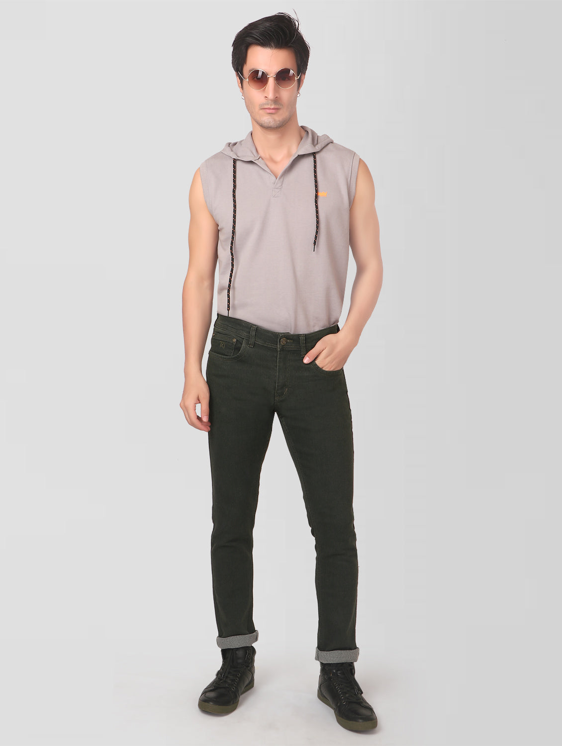 TCI Men’s Regular Fit Greenish Denim Jeans - Cotton Blend