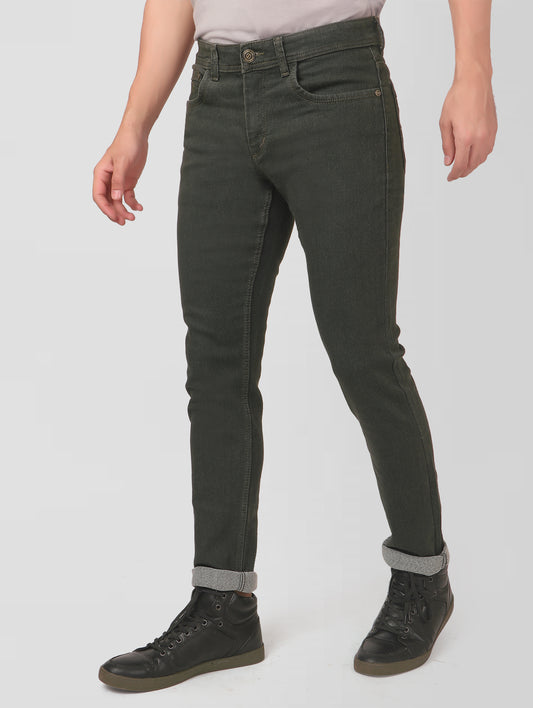 TCI Men’s Regular Fit Greenish Denim Jeans - Cotton Blend