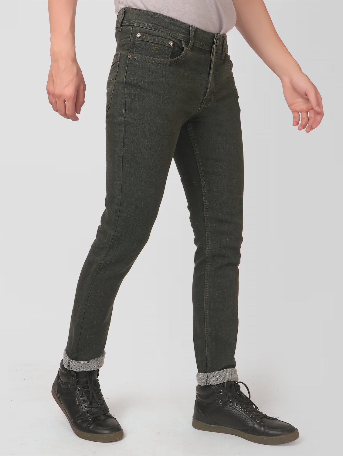 TCI Men’s Regular Fit Greenish Denim Jeans - Cotton Blend