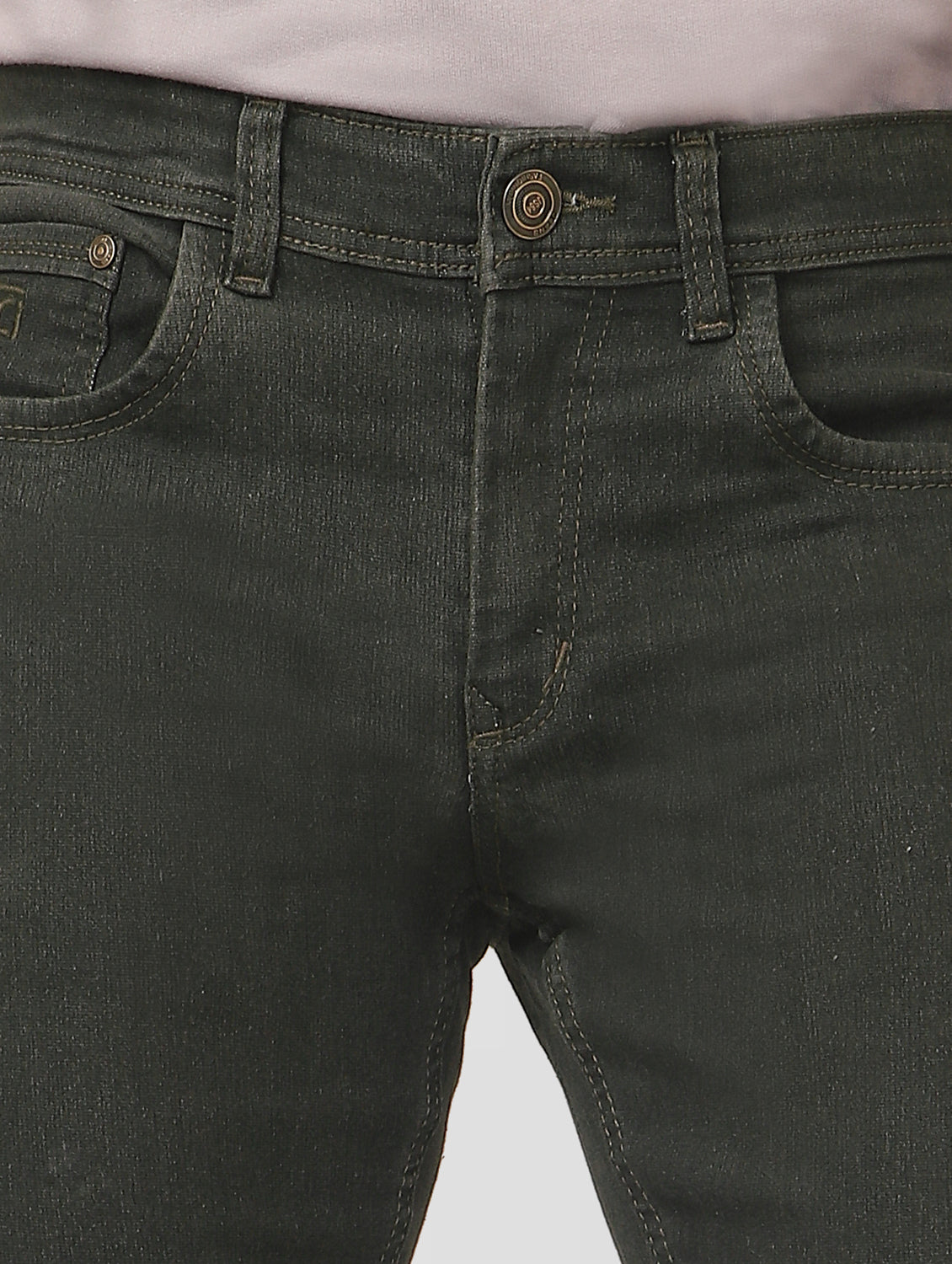 TCI Men’s Regular Fit Greenish Denim Jeans - Cotton Blend