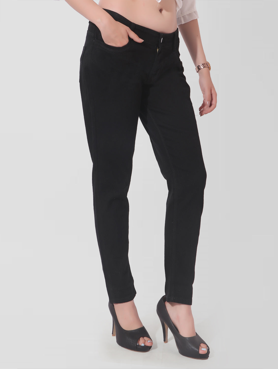 Cefalu Women’s Black Skinny Jeans - Cotton Polyester Lycra Blend (Sizes 28 to 36)