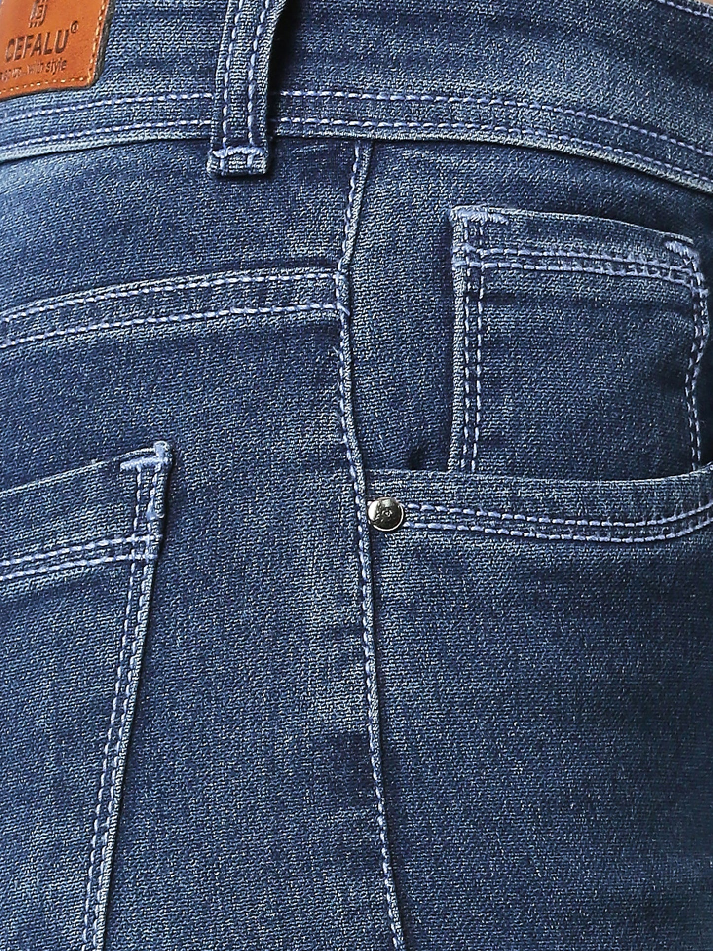 Cefalu®️ Blue Straight Fit Moms Jeans for Women High Waist Ankle Length Boyfriend Stretchable Denim Pants