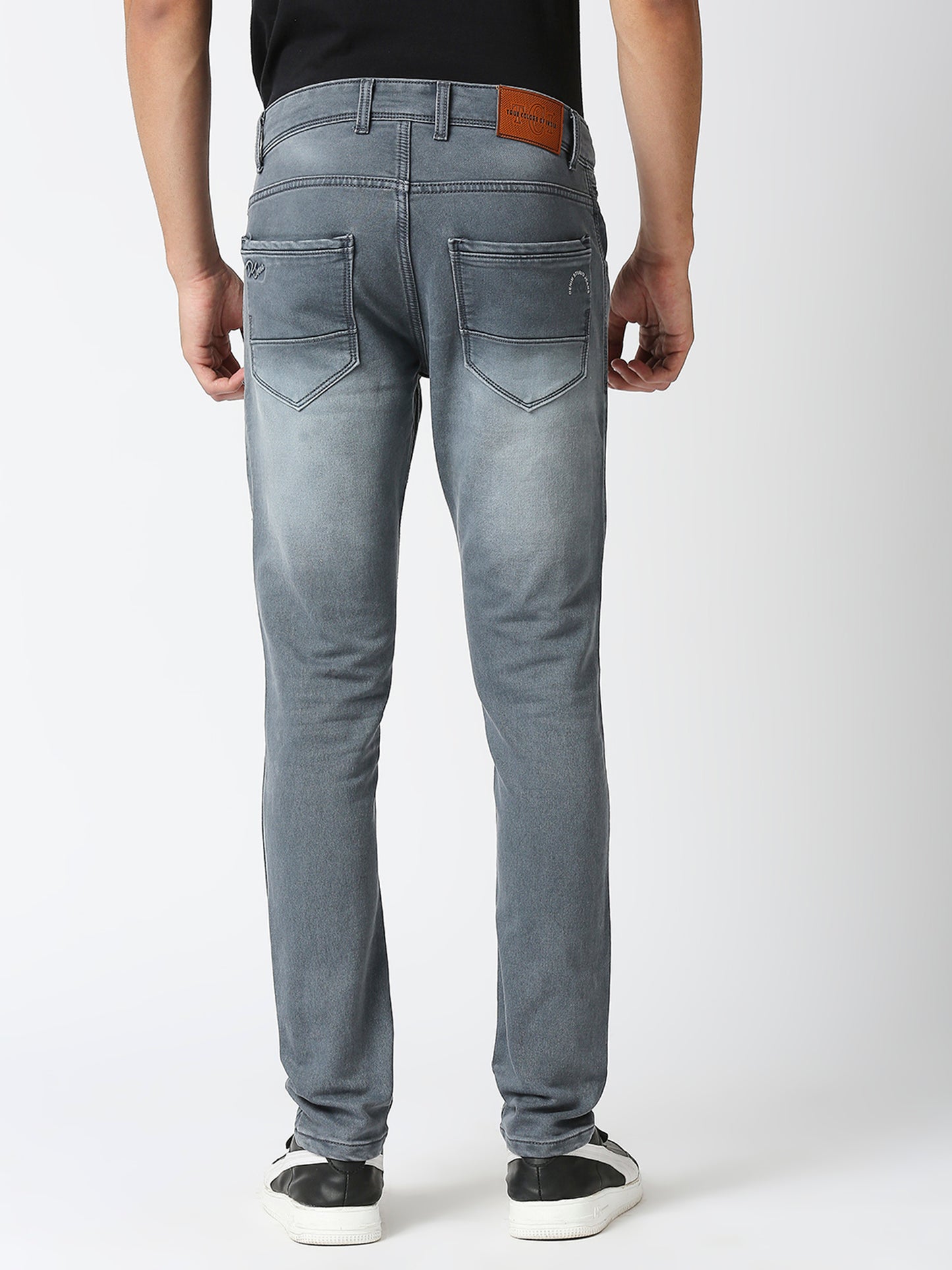 True Colors of India®️ (TCI) Men's Grey Blue Slim Fit Stretchable Cotton knits Jeans with Whisker Details