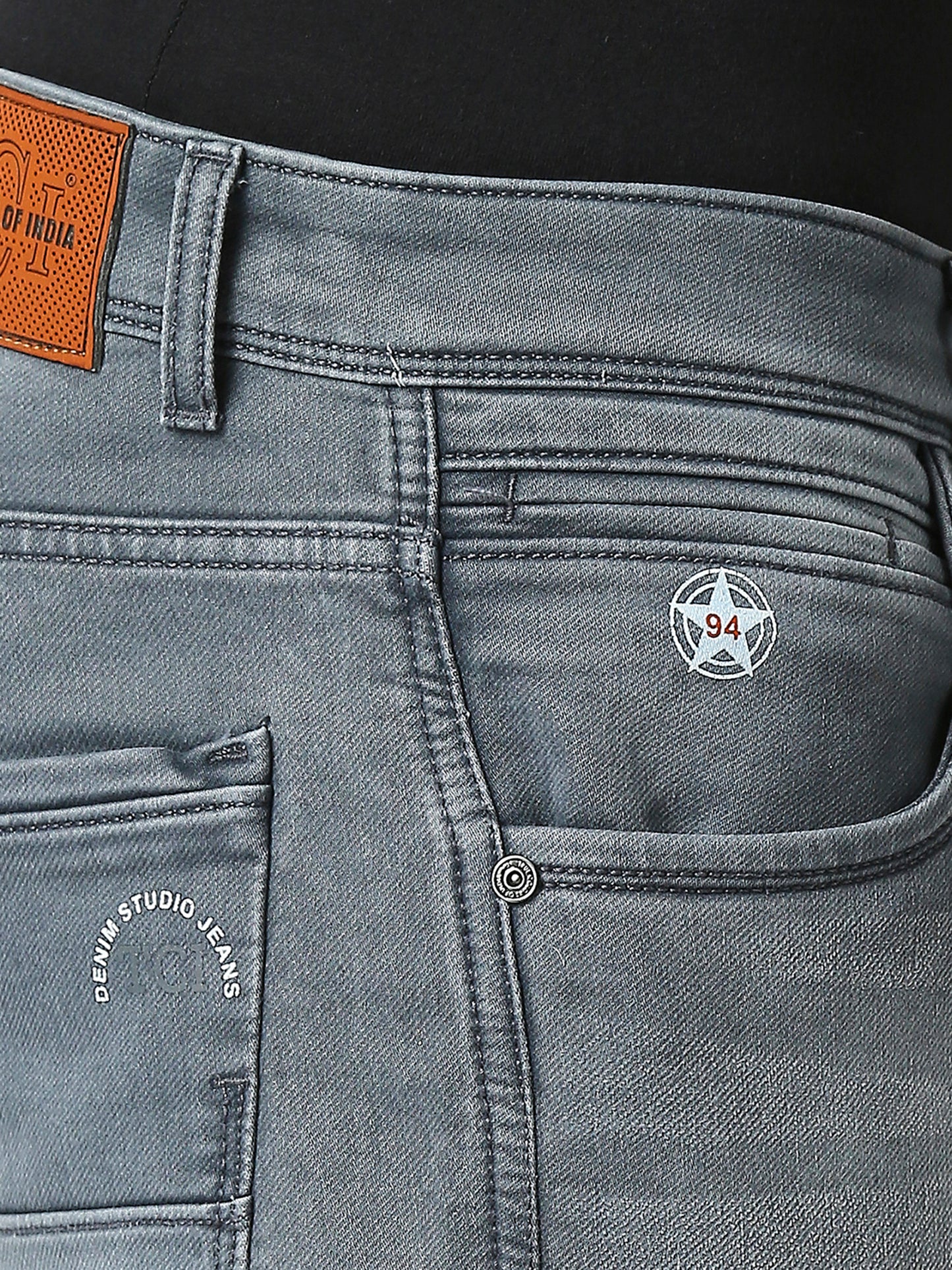 True Colors of India®️ (TCI) Men's Grey Blue Slim Fit Stretchable Cotton knits Jeans with Whisker Details