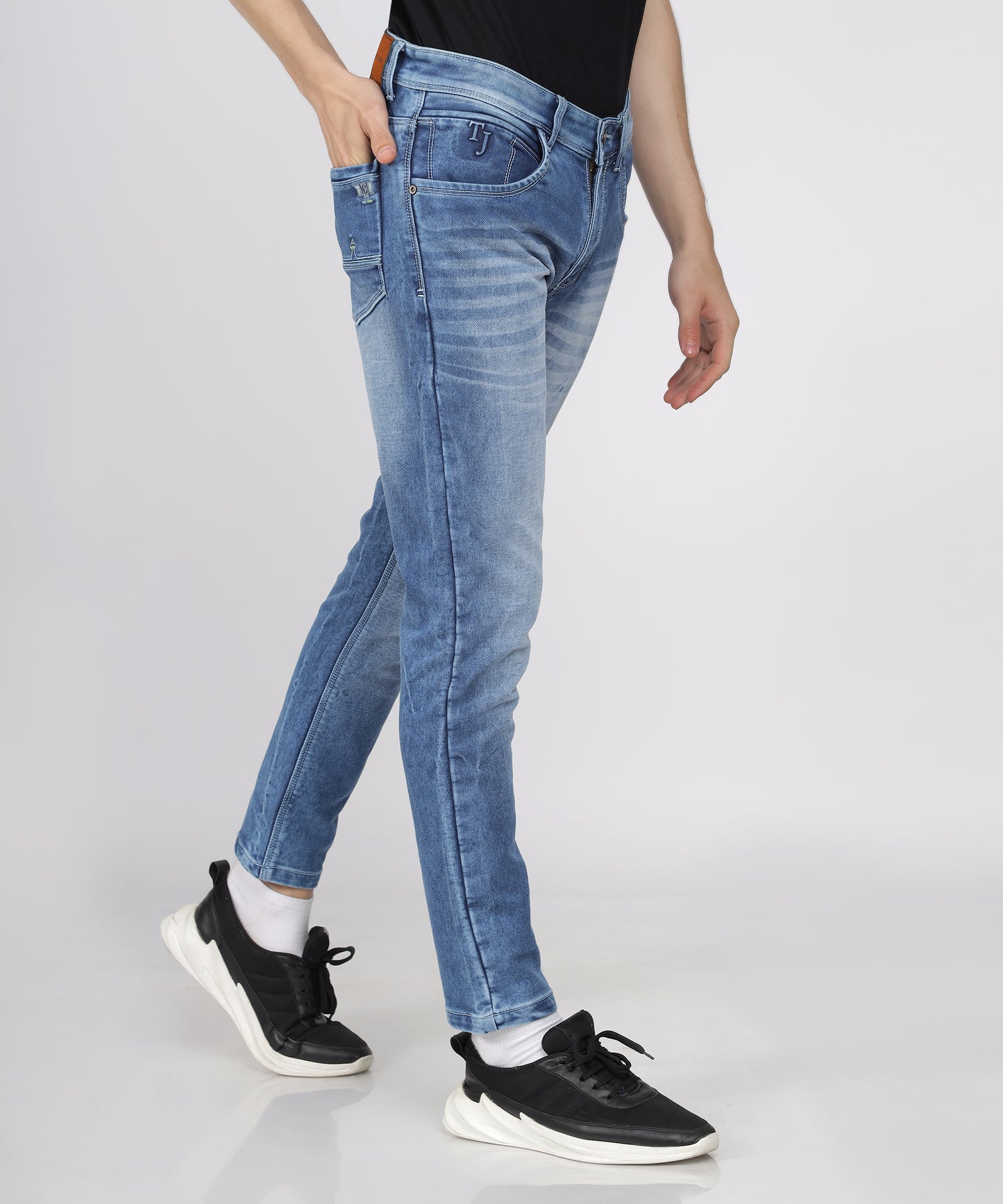 pocket and waist band details of True Colors of India®️ (TCI) Men's Mid Blue Slim Fit Stretchable Cotton knits Jeans with Whisker Details