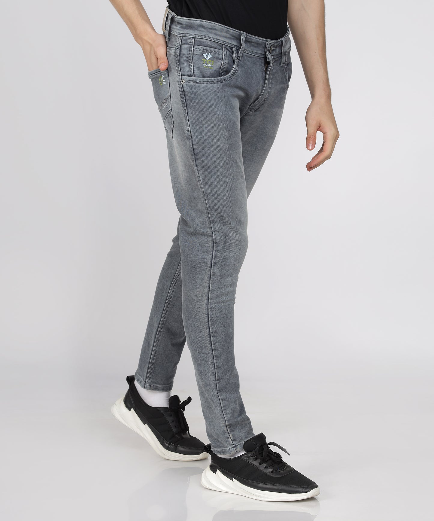 side view of TCI Men’s Slim Fit Stretchable Jeans.