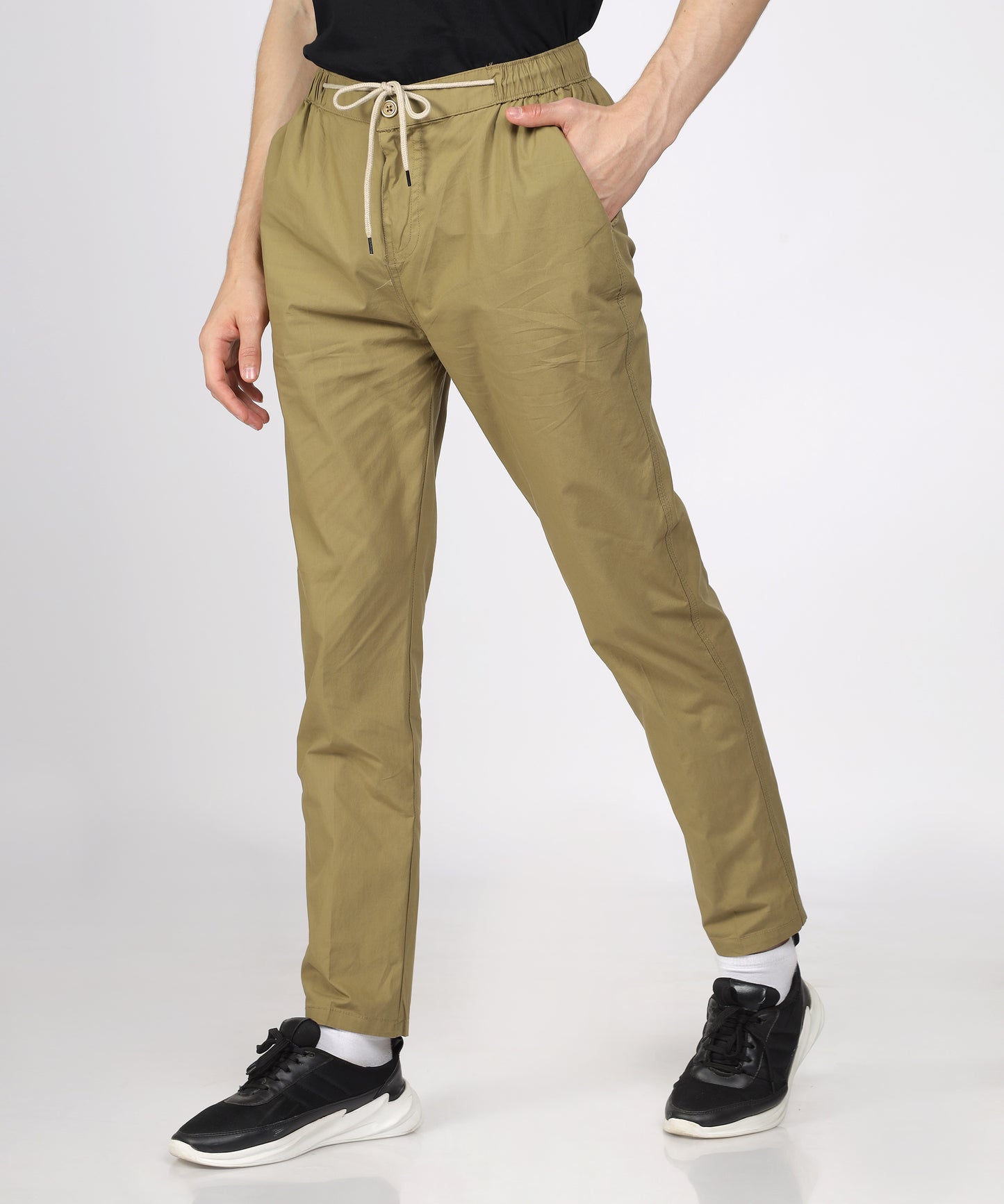 Detail of the elasticated drawstring waistband on TCI Men’s Trouser.