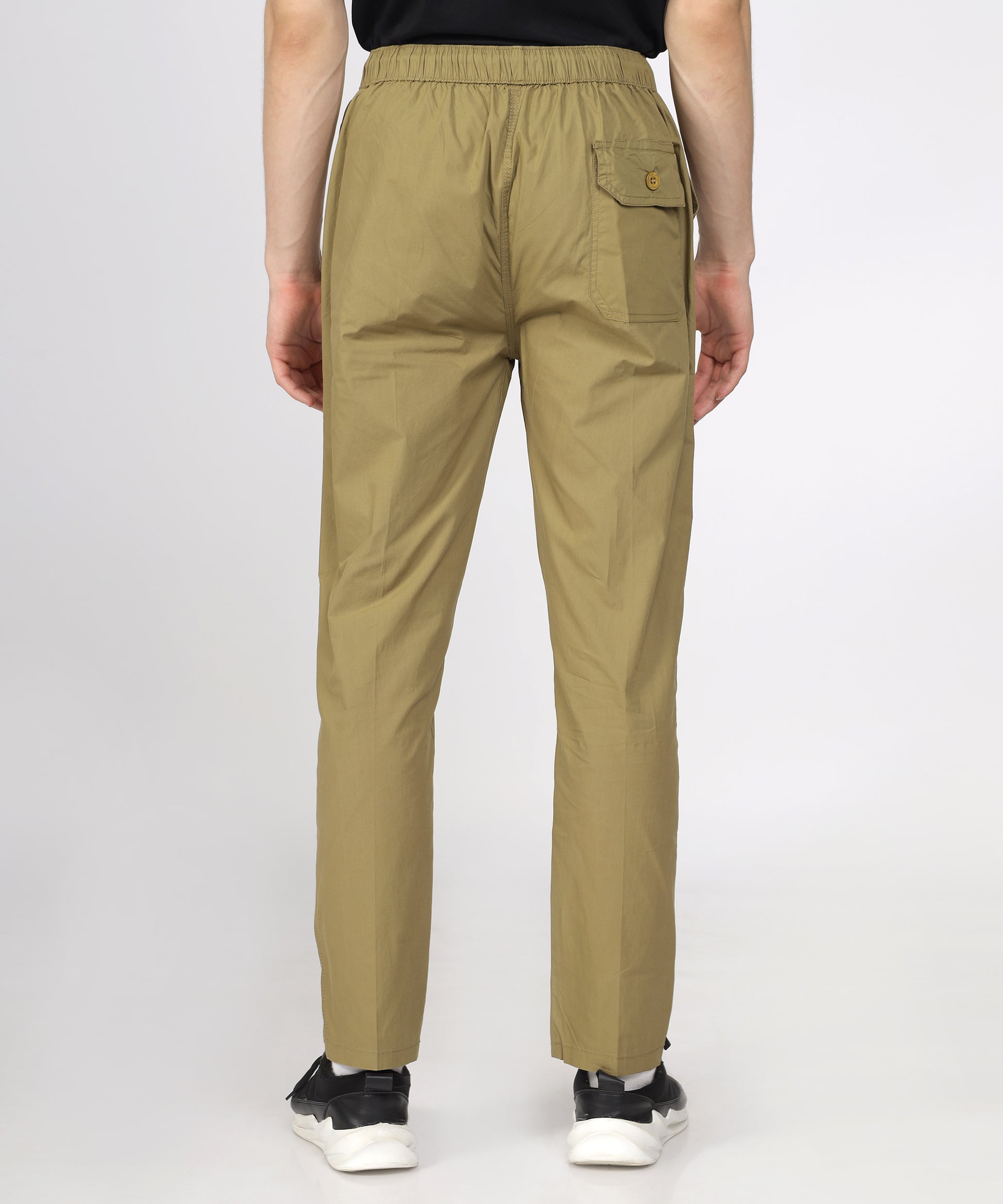 Back View of TCI Men’s Khaki Comfort Fit Cotton Trouser displayed.
