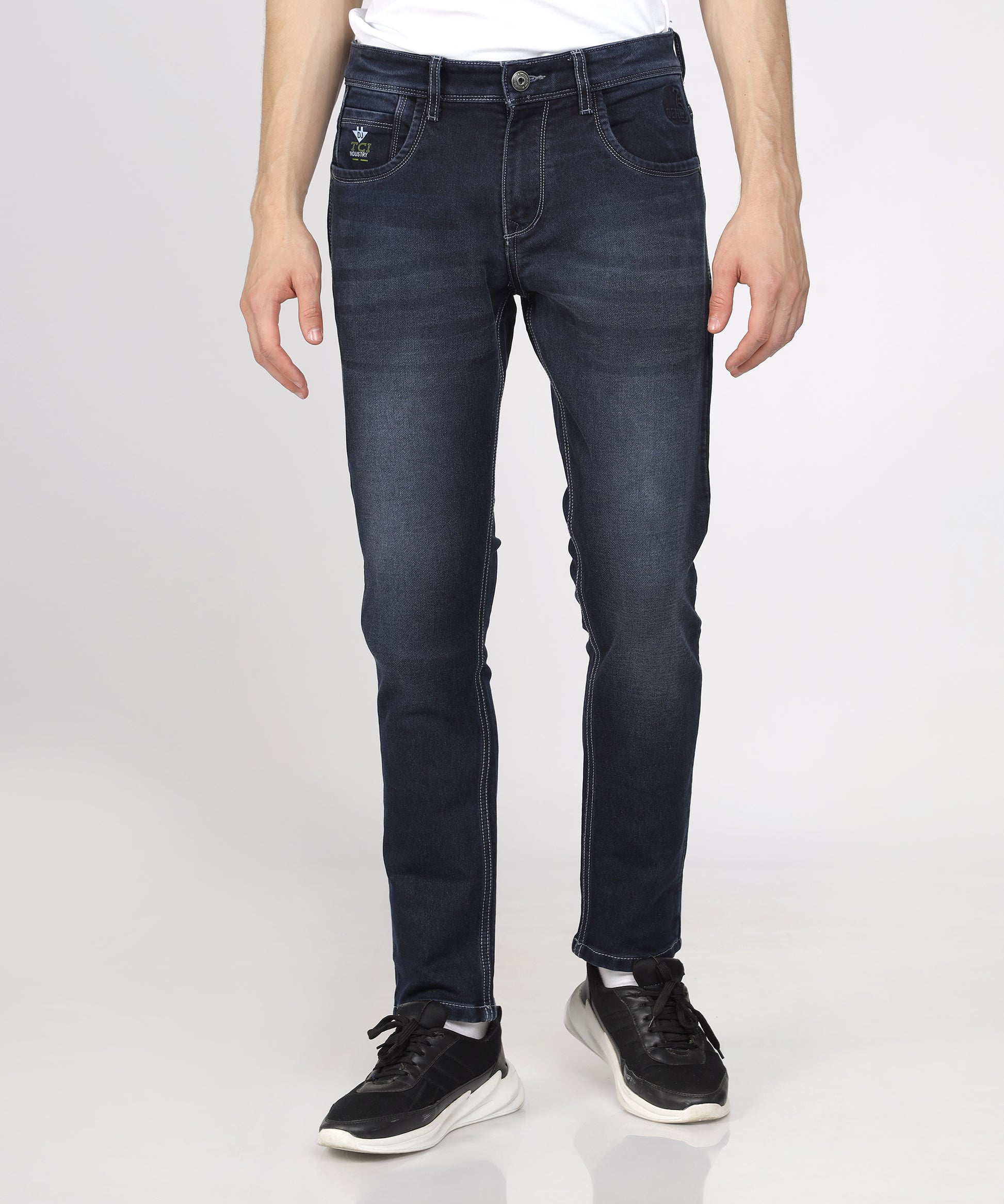 front view of True Colors of India®️ (TCI) Men's Slim Fit Stretchable whiskers jeans for men front view