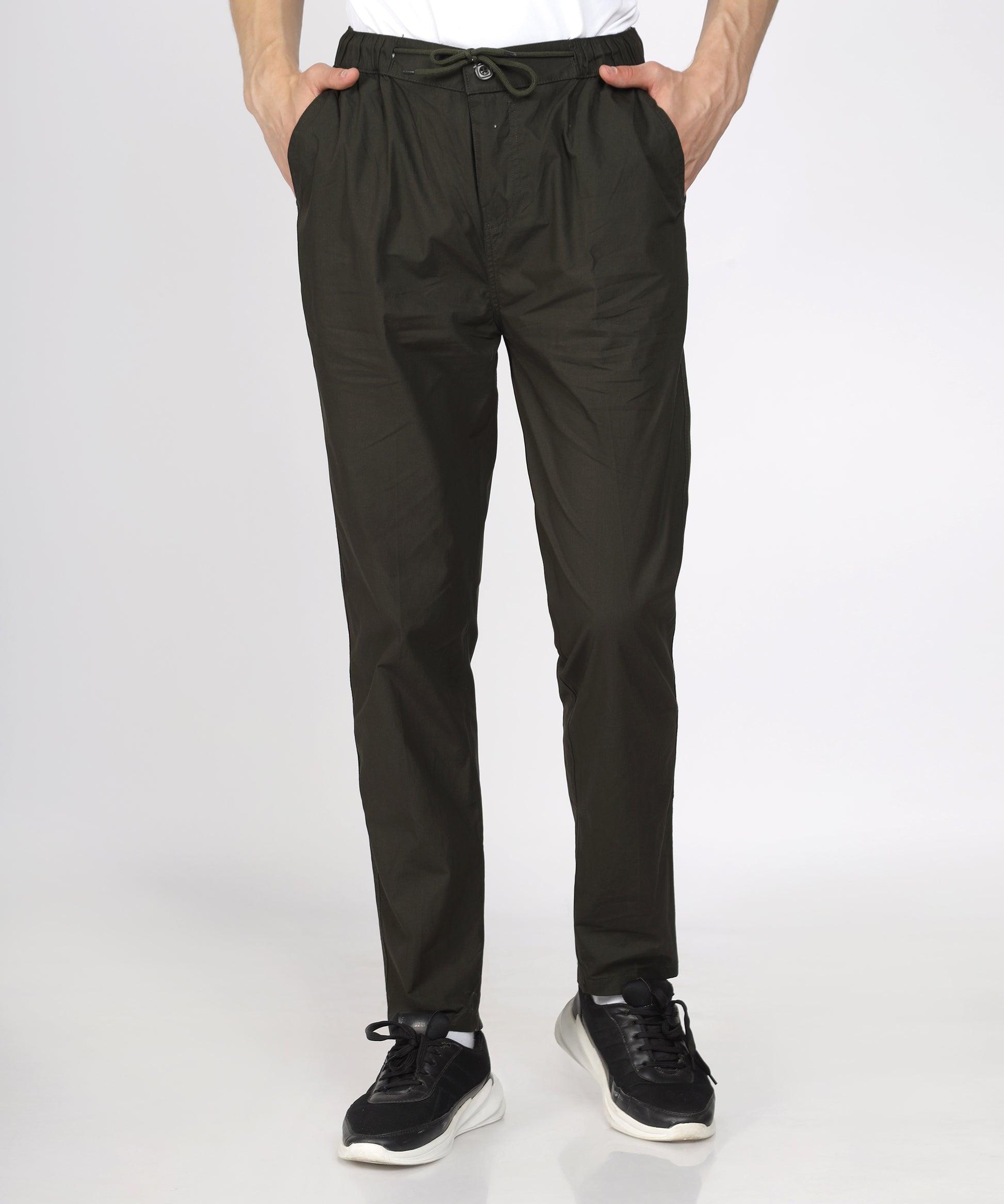 Front View of TCI Men’s Dark Green Comfort Fit Cotton Trouser