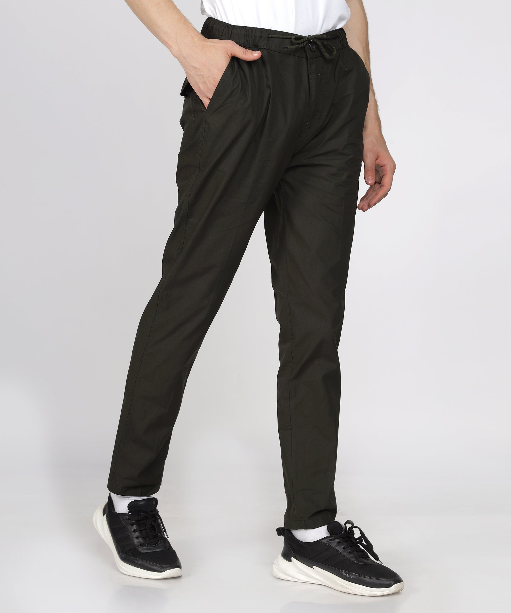 Side View of TCI Men’s Dark Green Comfort Fit Cotton Trouser
