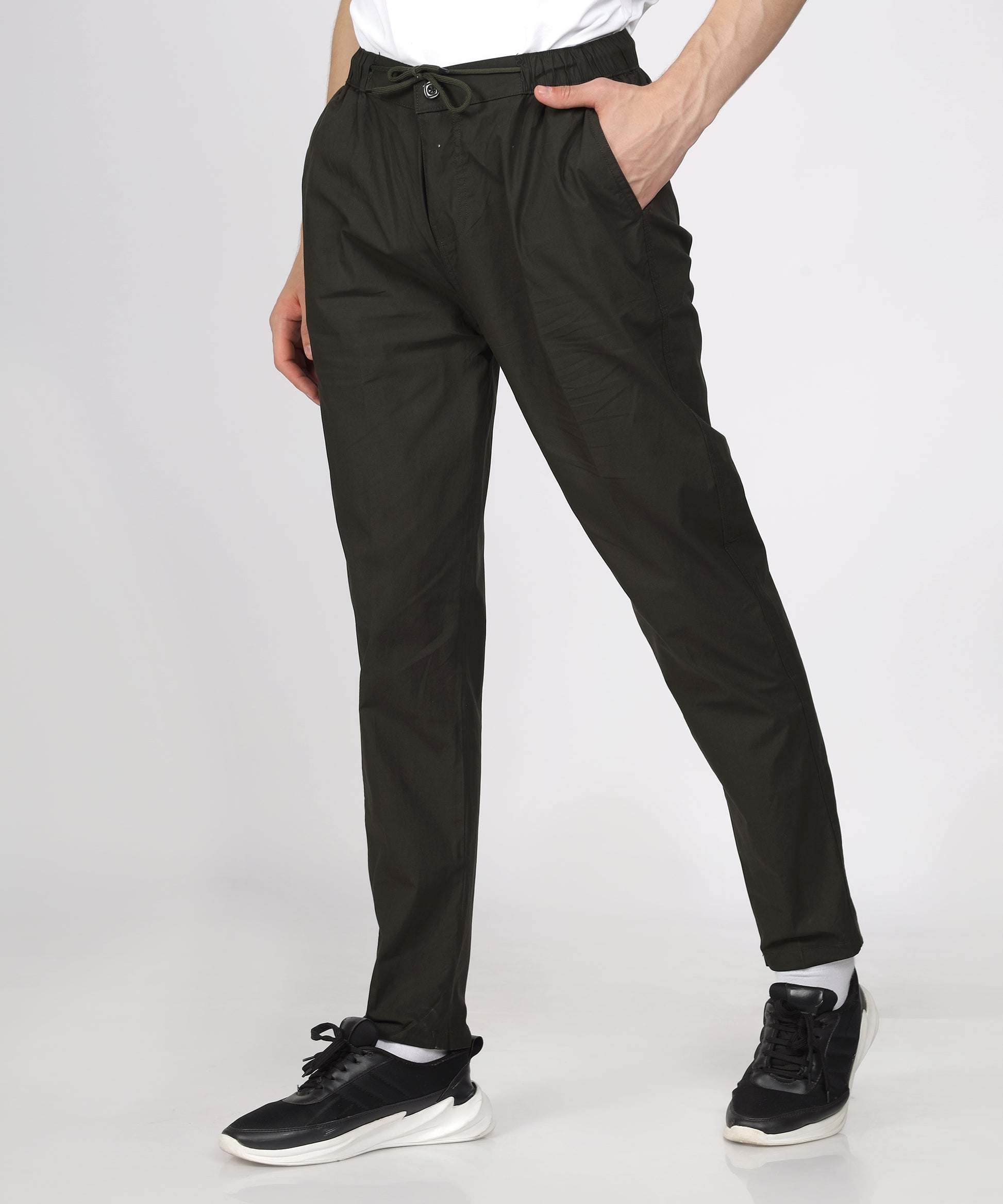 TCI Men’s Dark Green Comfort Fit Cotton Trouser with Elasticated Waist and Drawstring