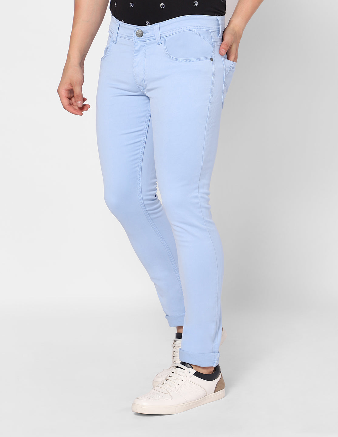 TCI Men’s Light Blue Denim Jeans – Side view displaying the clean silhouette and mid-rise cut.