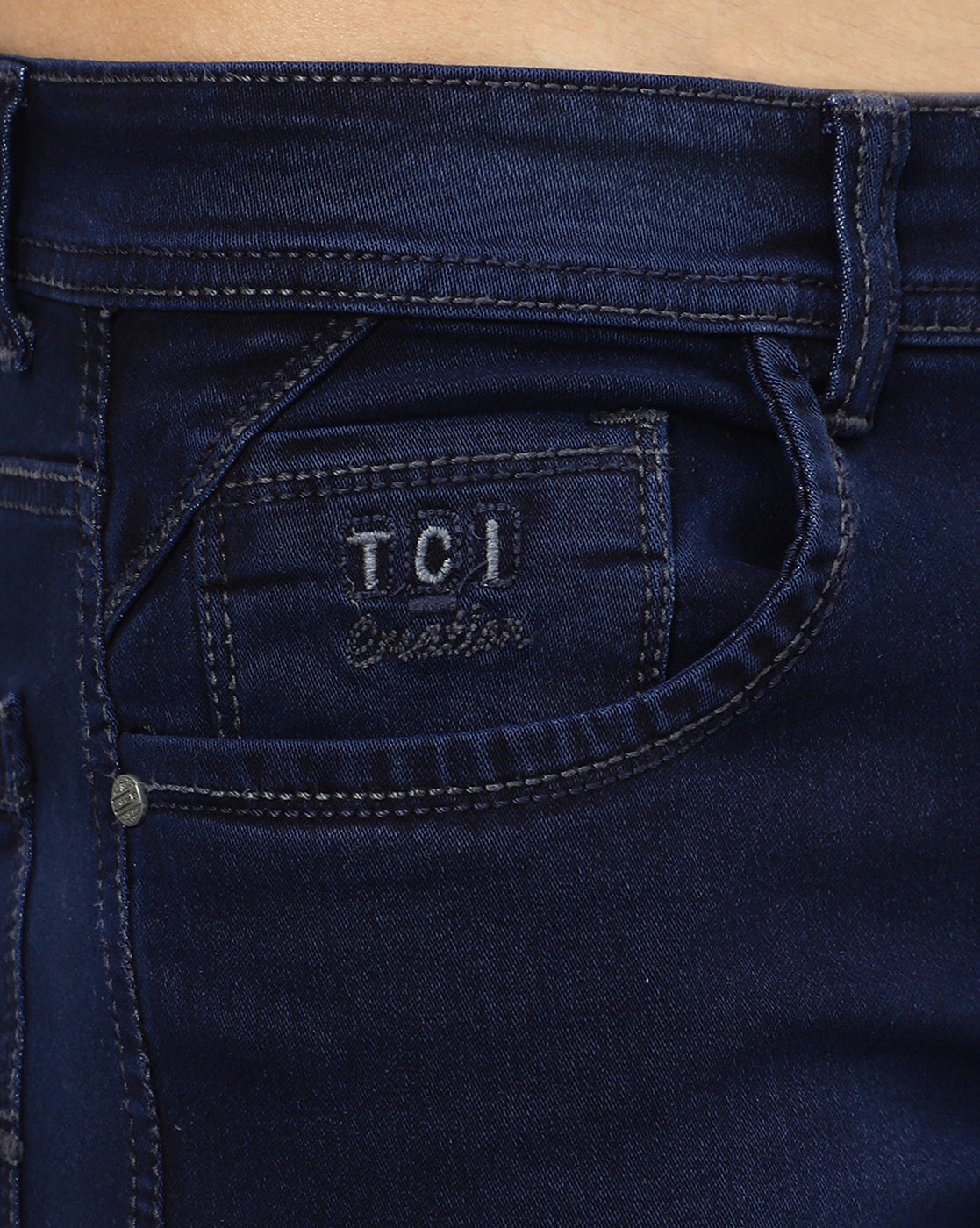 coin pocket view and waist band view of TCI (True Colors of India) Regular Men Blue Jeans