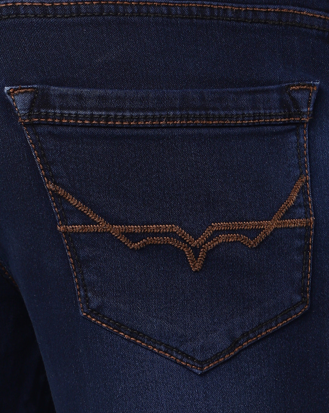 Closeup view of fabric and back patch pocket TCI (True Colors of India) Regular Men Dark Blue Jeans