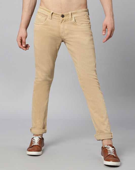 TCI Men’s Beige (Fawn) Jeans – Front view showing the regular fit, mid-rise design, and clean look.