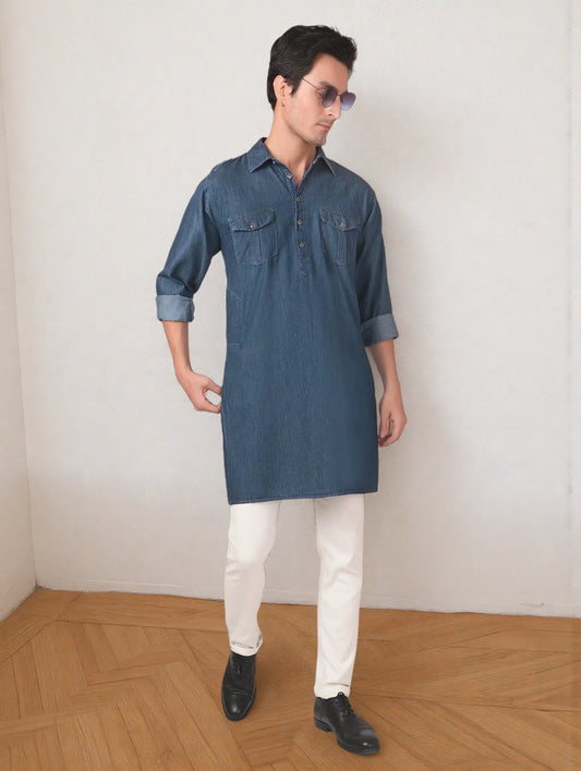 True Colors of India®️ (TCI) Men Solid Cotton Blend Straight Kurta