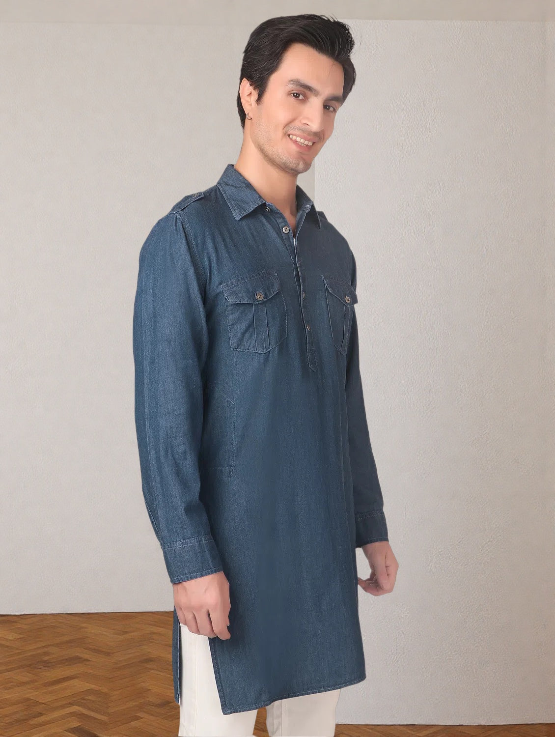 True Colors of India®️ (TCI) Men Solid Cotton Blend Straight Kurta