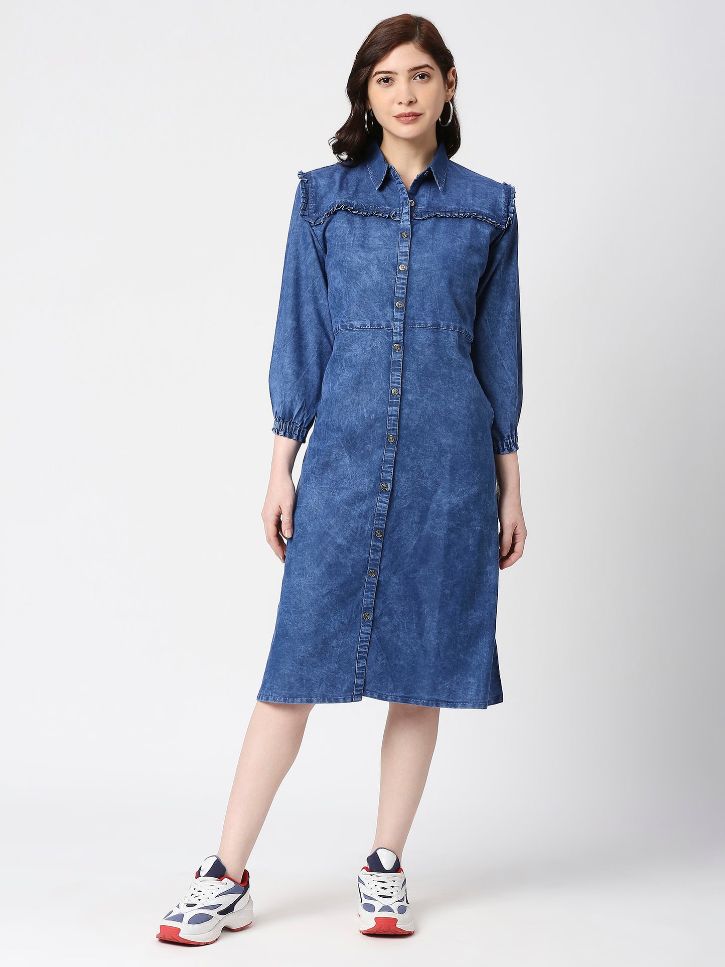 Cefalu®️ Women Denim Cloud Wash Cotton Blue Long Dress