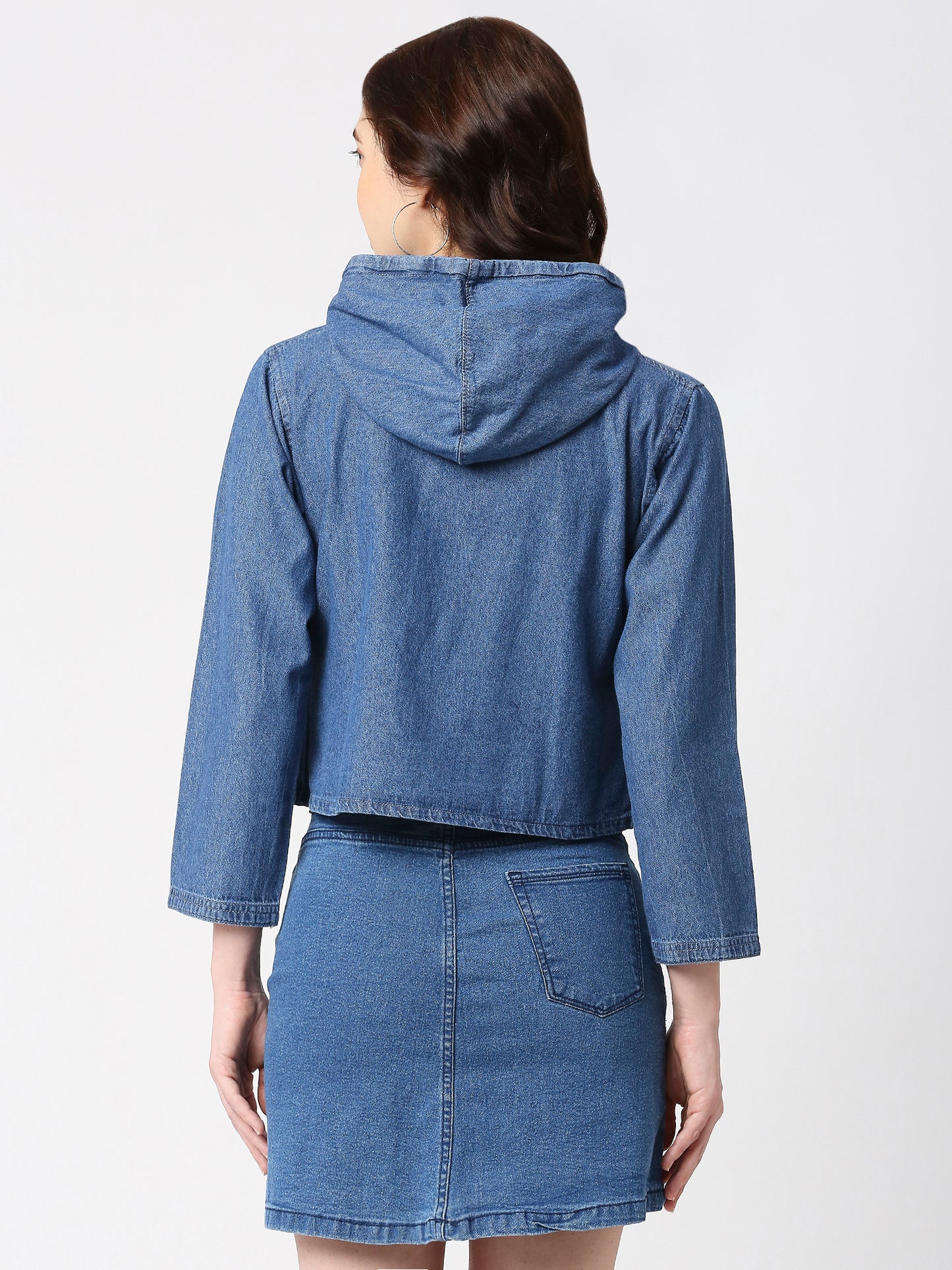 Cefalu®️ Women Denim Crop Top Hoodie