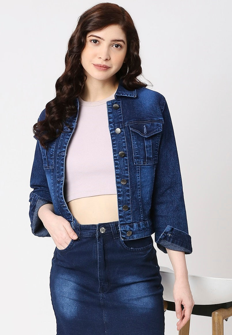 Cefalu®️ Women Denim Cotton Blue Jacket