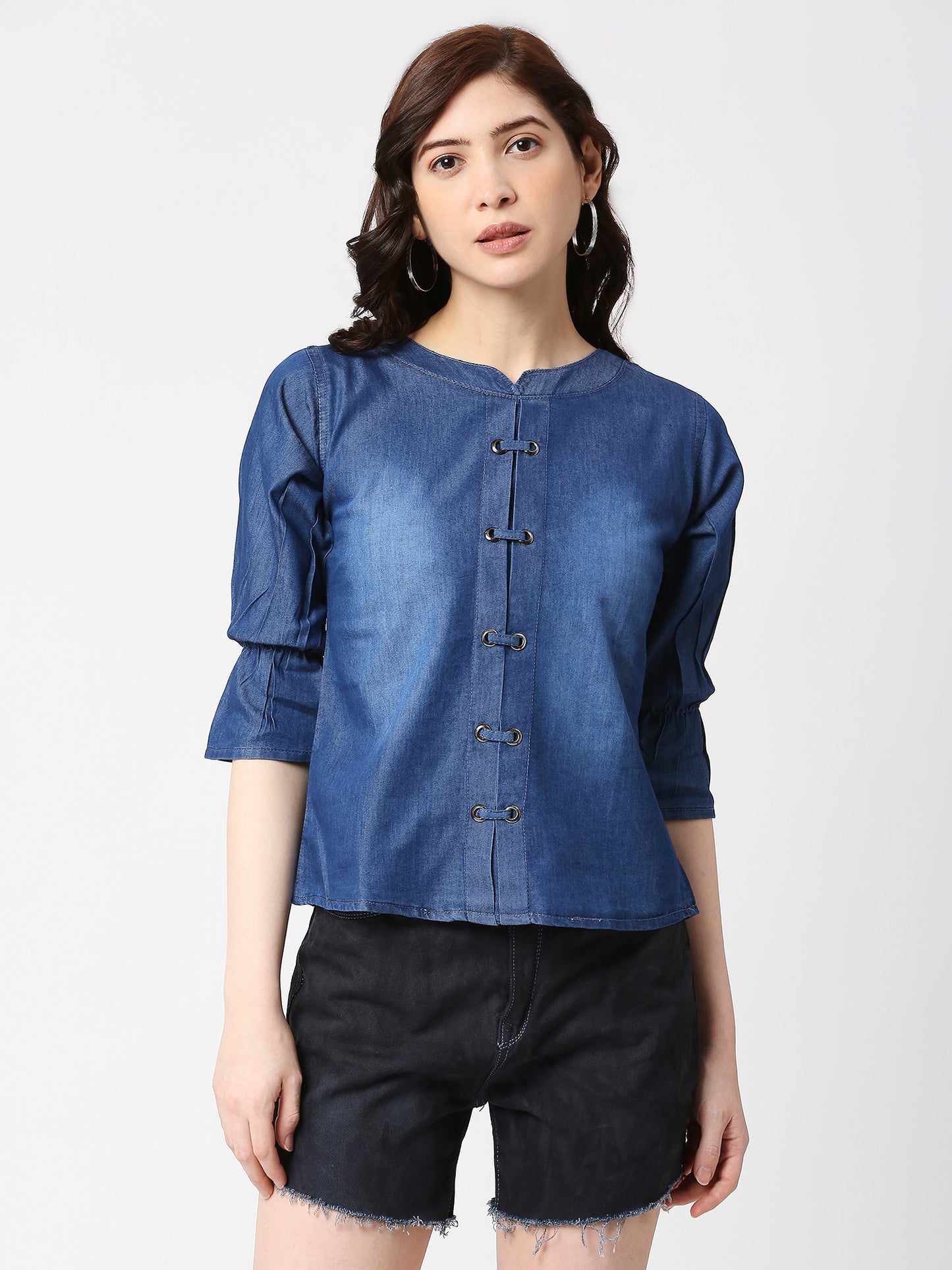 Cefalu®️ Women Denim Cotton bell sleeve Top