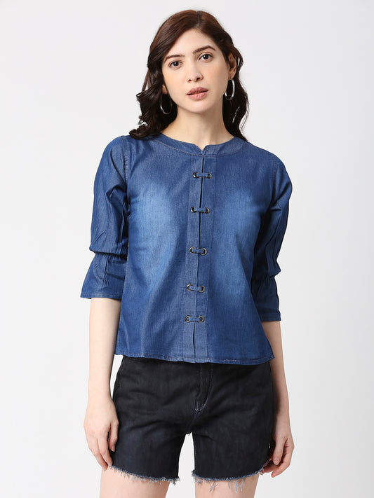 Cefalu®️ Women Denim Cotton bell sleeve Top