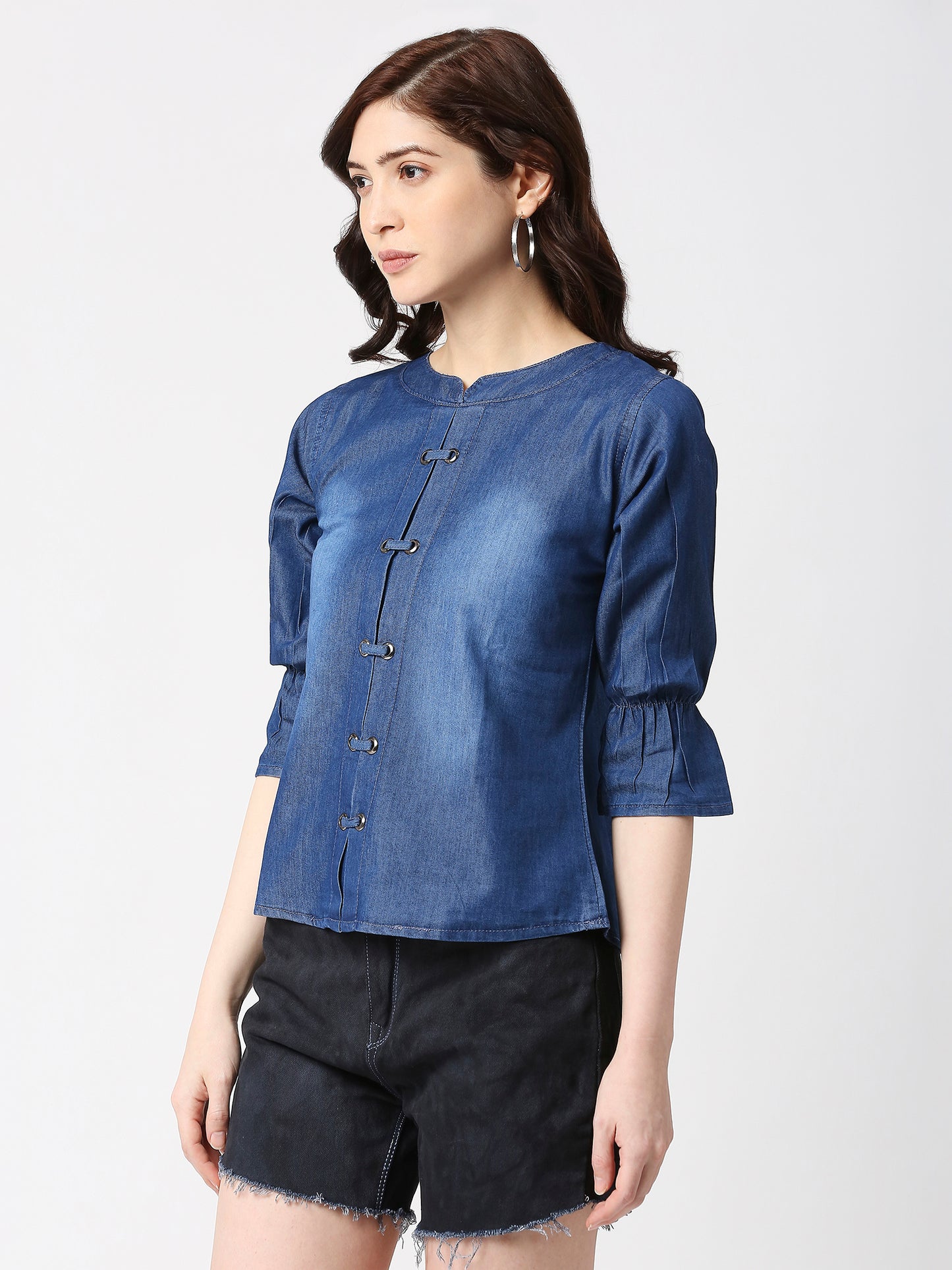 Cefalu®️ Women Denim Cotton bell sleeve Top