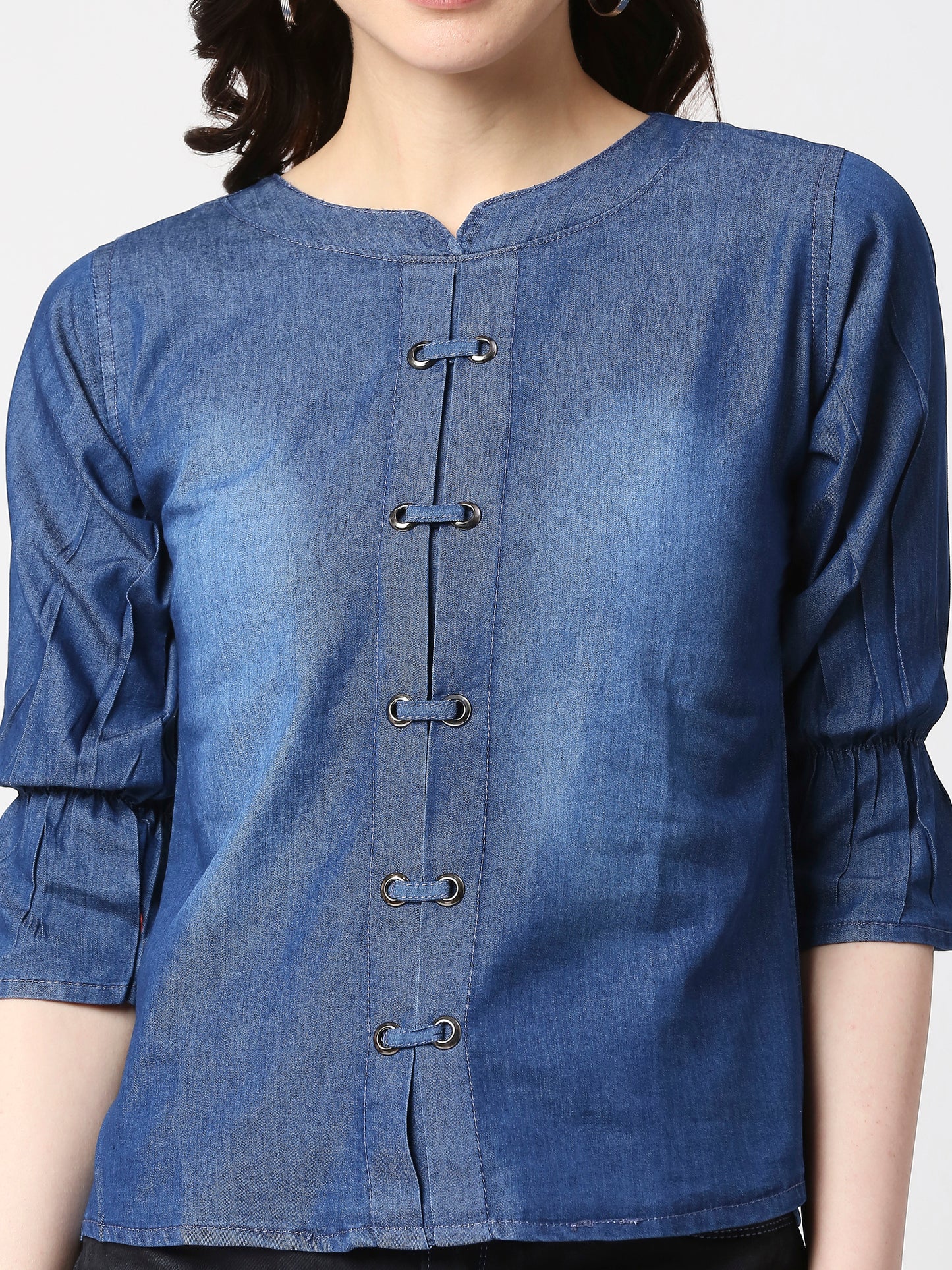 Cefalu®️ Women Denim Cotton bell sleeve Top