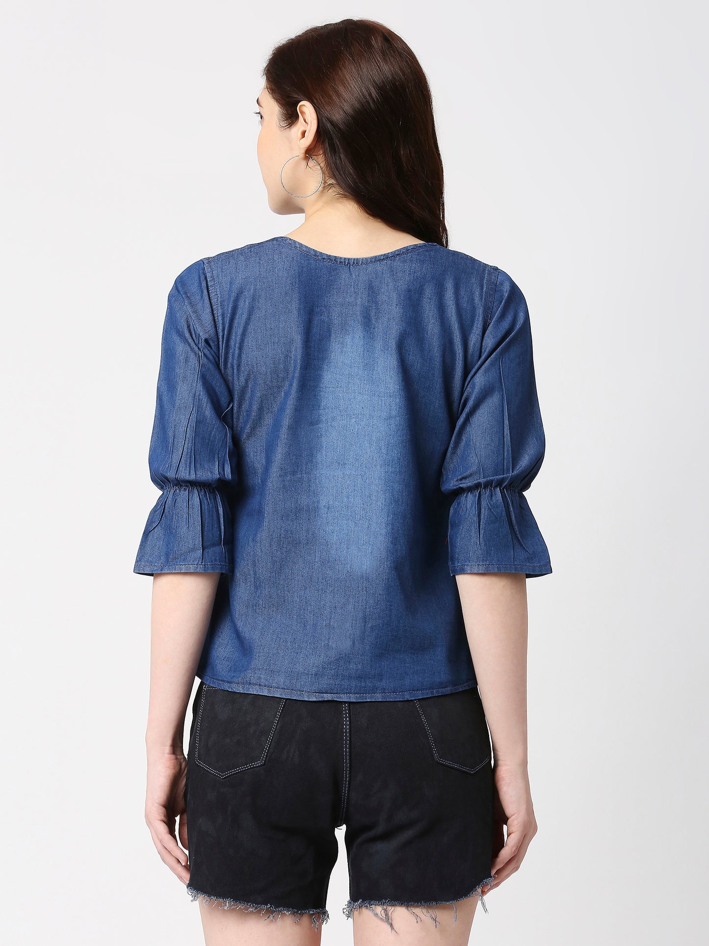 Cefalu®️ Women Denim Cotton bell sleeve Top