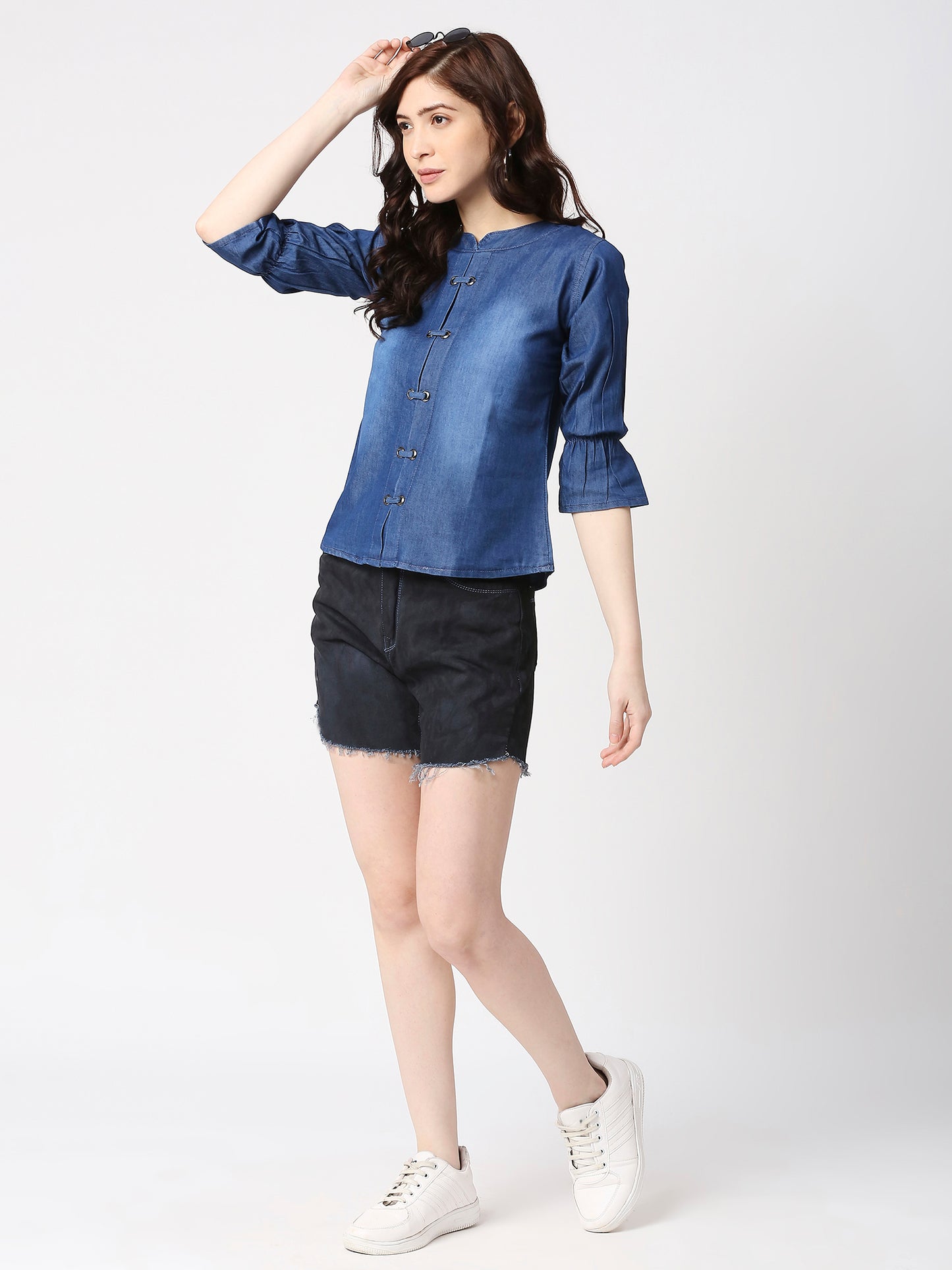 Cefalu®️ Women Denim Cotton bell sleeve Top