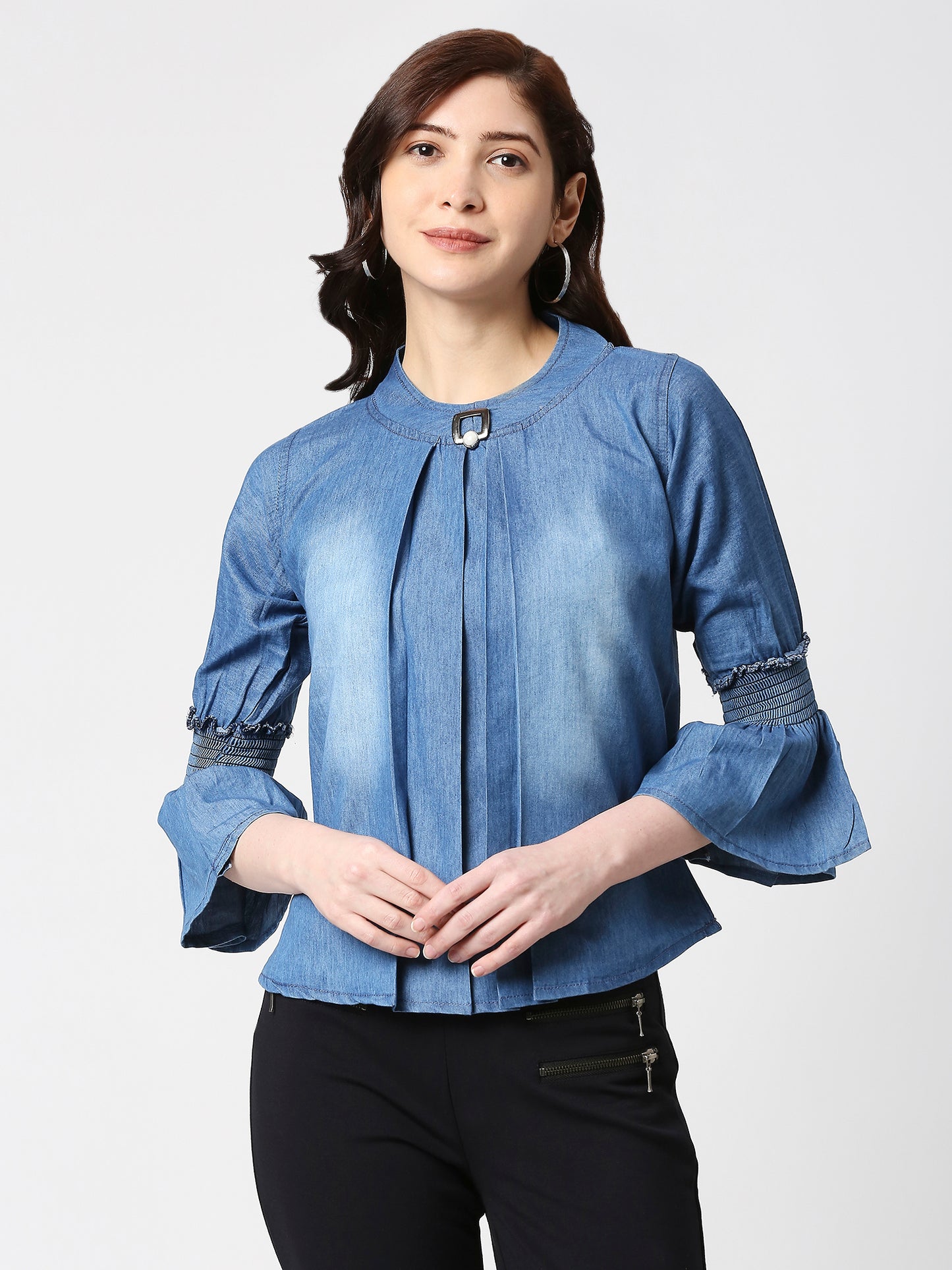 Cefalu®️ Women Denim Cotton Bell sleeve Top