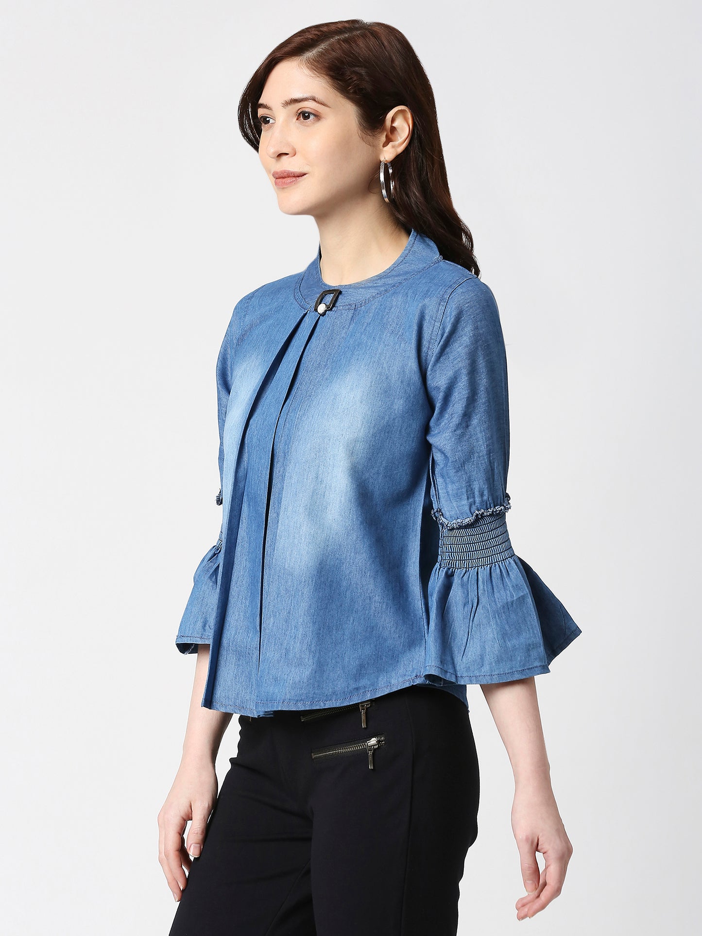 Cefalu®️ Women Denim Cotton Bell sleeve Top