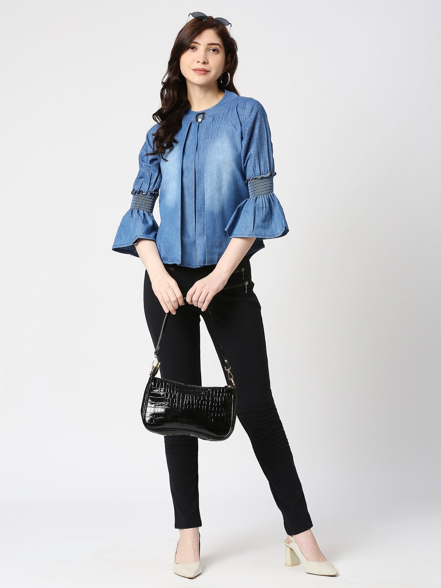 Cefalu®️ Women Denim Cotton Bell sleeve Top