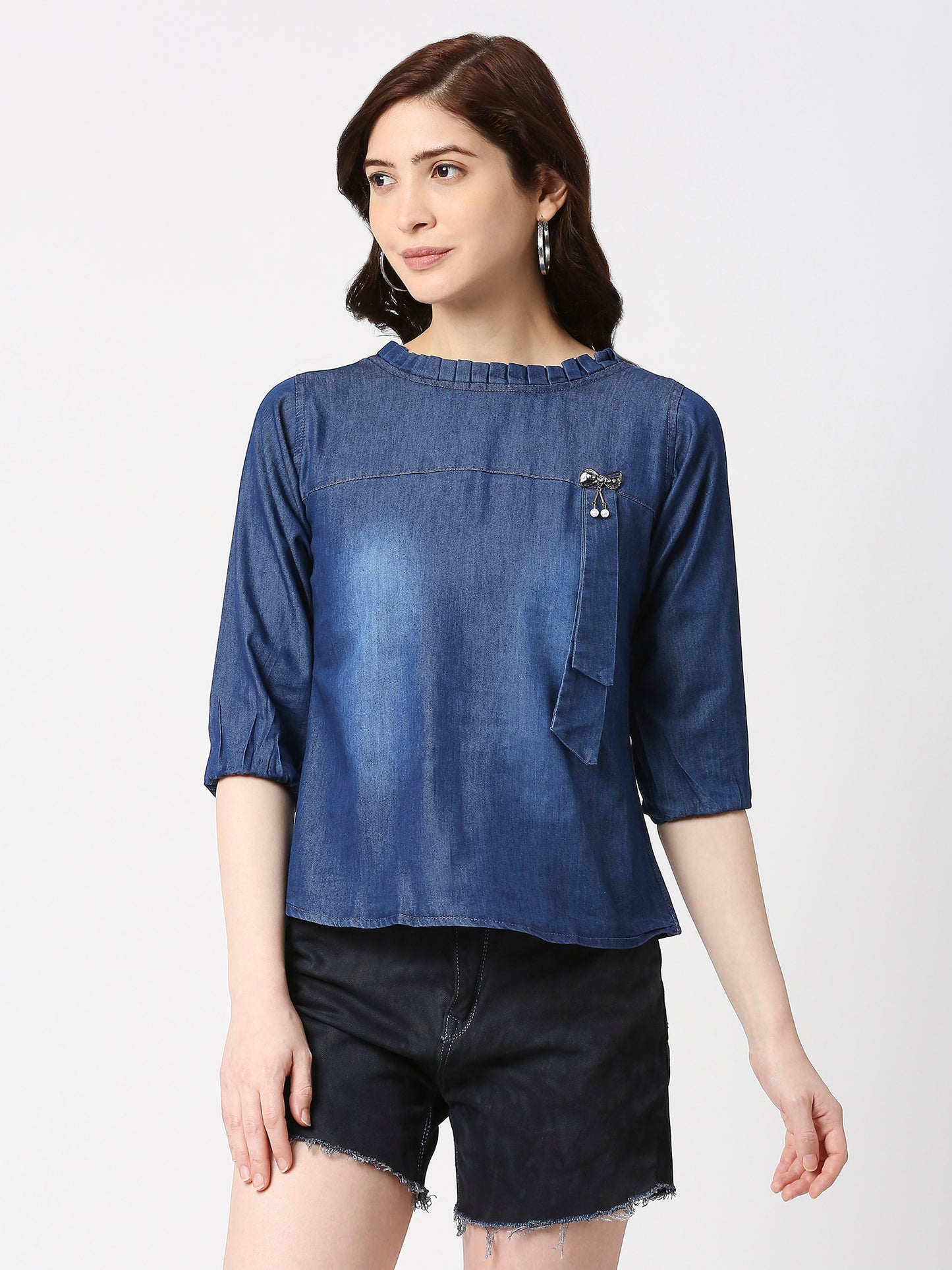 Cefalu®️ Women Denim Cotton  3/4sleeve Top