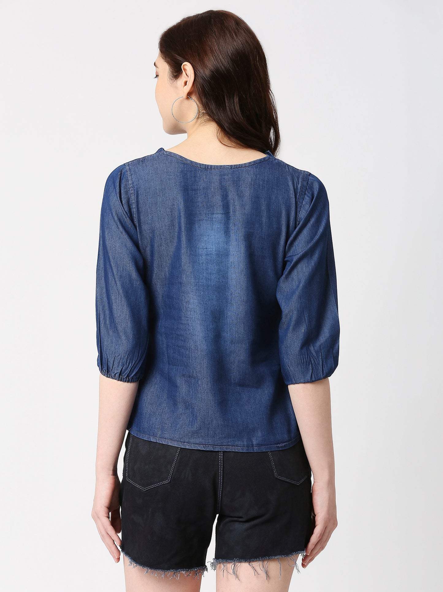 Cefalu®️ Women Denim Cotton  3/4sleeve Top