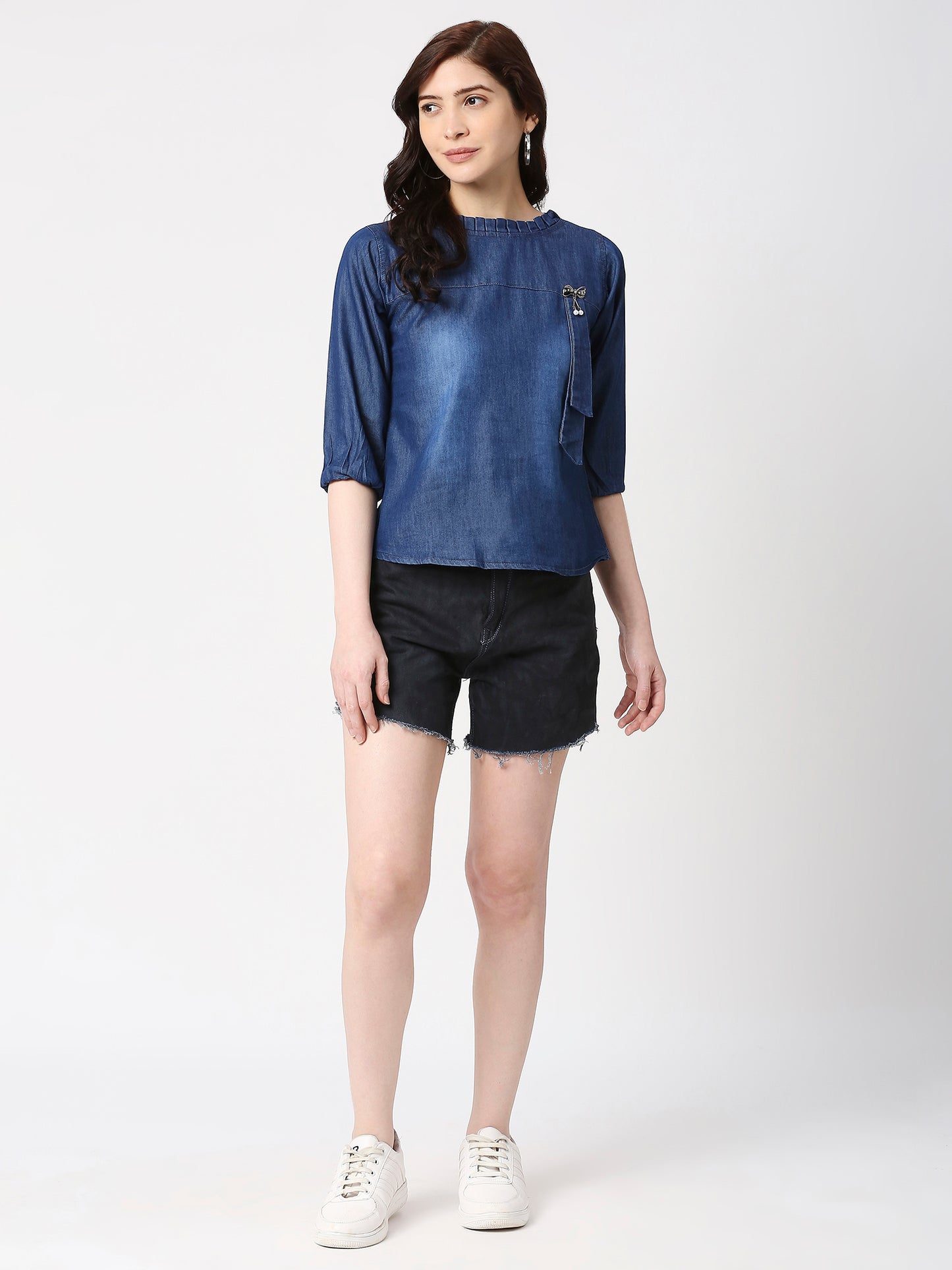 Cefalu®️ Women Denim Cotton  3/4sleeve Top